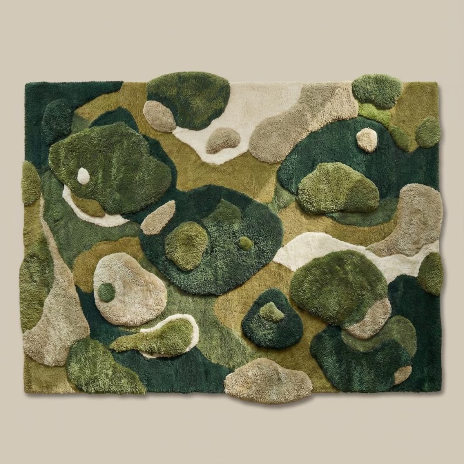 Abstract Moss Green Hand Tufted Rug, Luxury Handmade Wool Rug Thick Hand Tufted