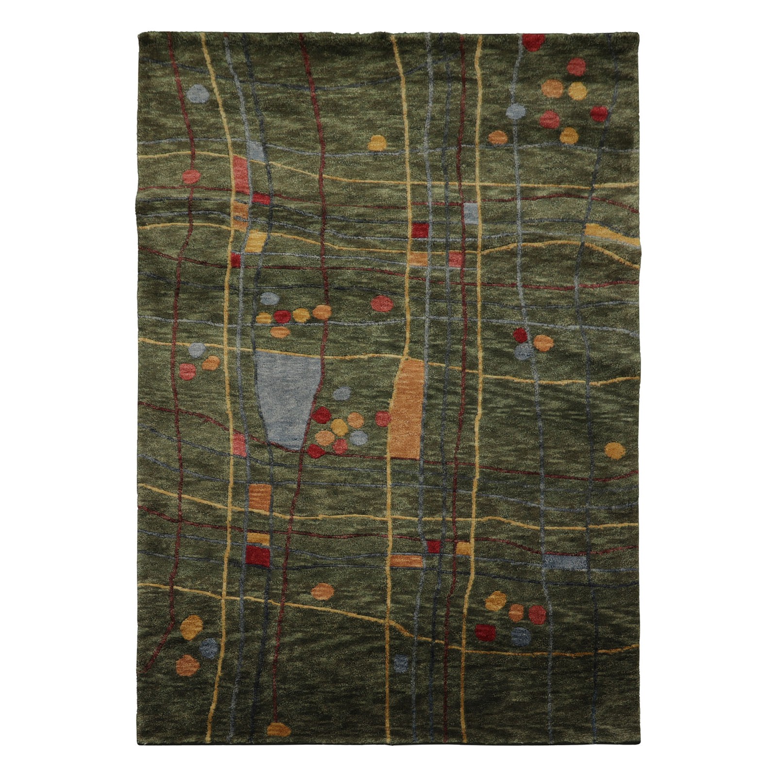 4’2”x5’10” Hand Knotted Wool Green Tibetan Modern Plush Pile Designer Rug