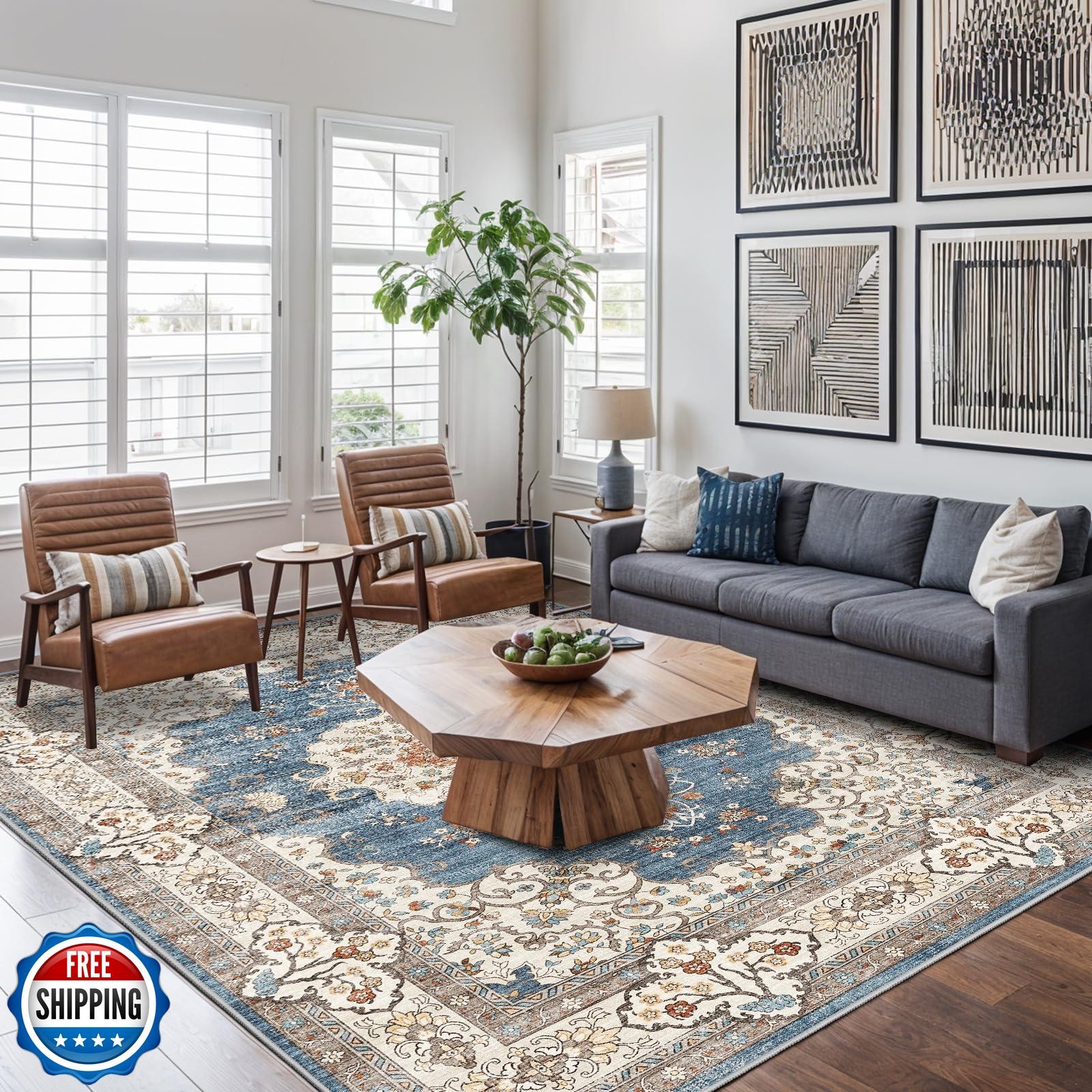 Ksrau Washable 6×9 Area Rug – Large Rug for Living Room Stain Resistant Low P