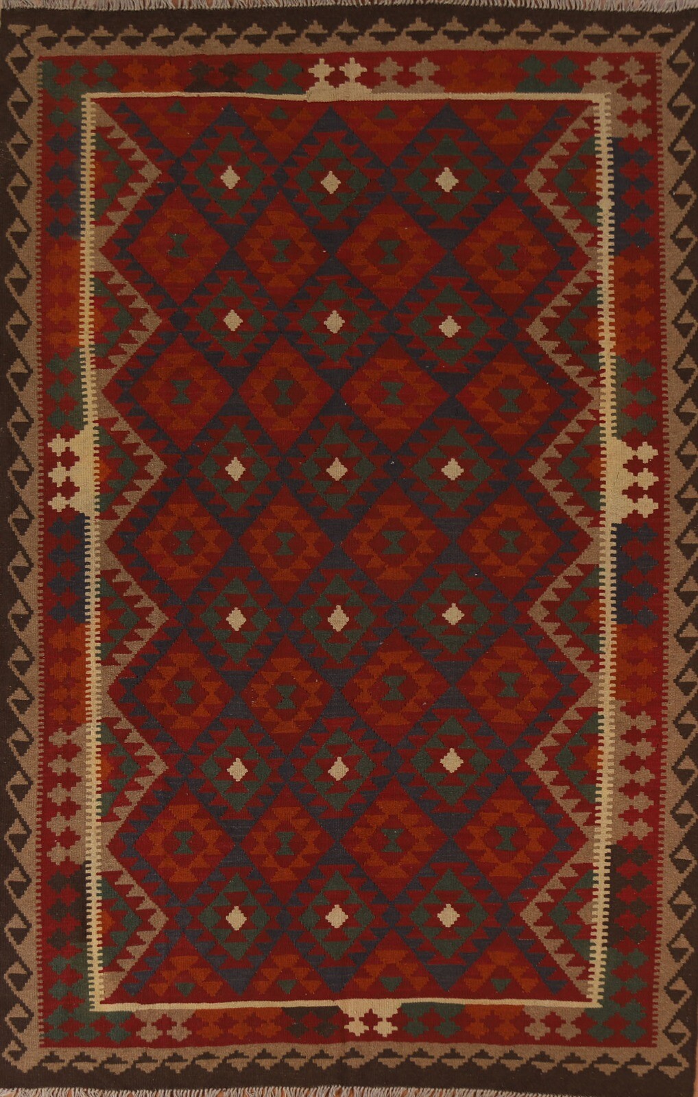 Tribal Traditional Geometric Kilim Area Rug Reversible Hand-Woven Carpet 7’x10′
