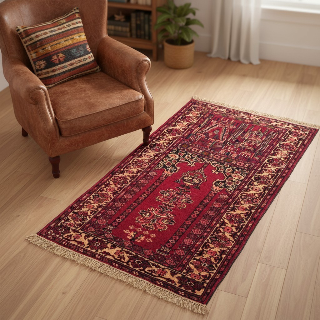 2×4 Vintage Afghan Baluchi Prayer Rug Hand Knotted Wool Red Tribal Belouch
