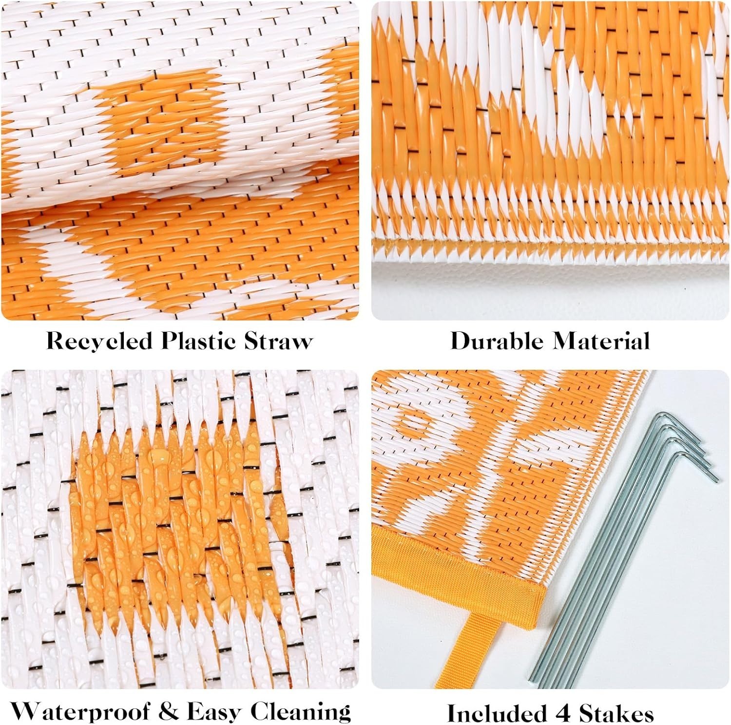 Plastic Straw Rugs 5×8 Floral Reversible Waterproof Patio Camping Picnic Carpet
