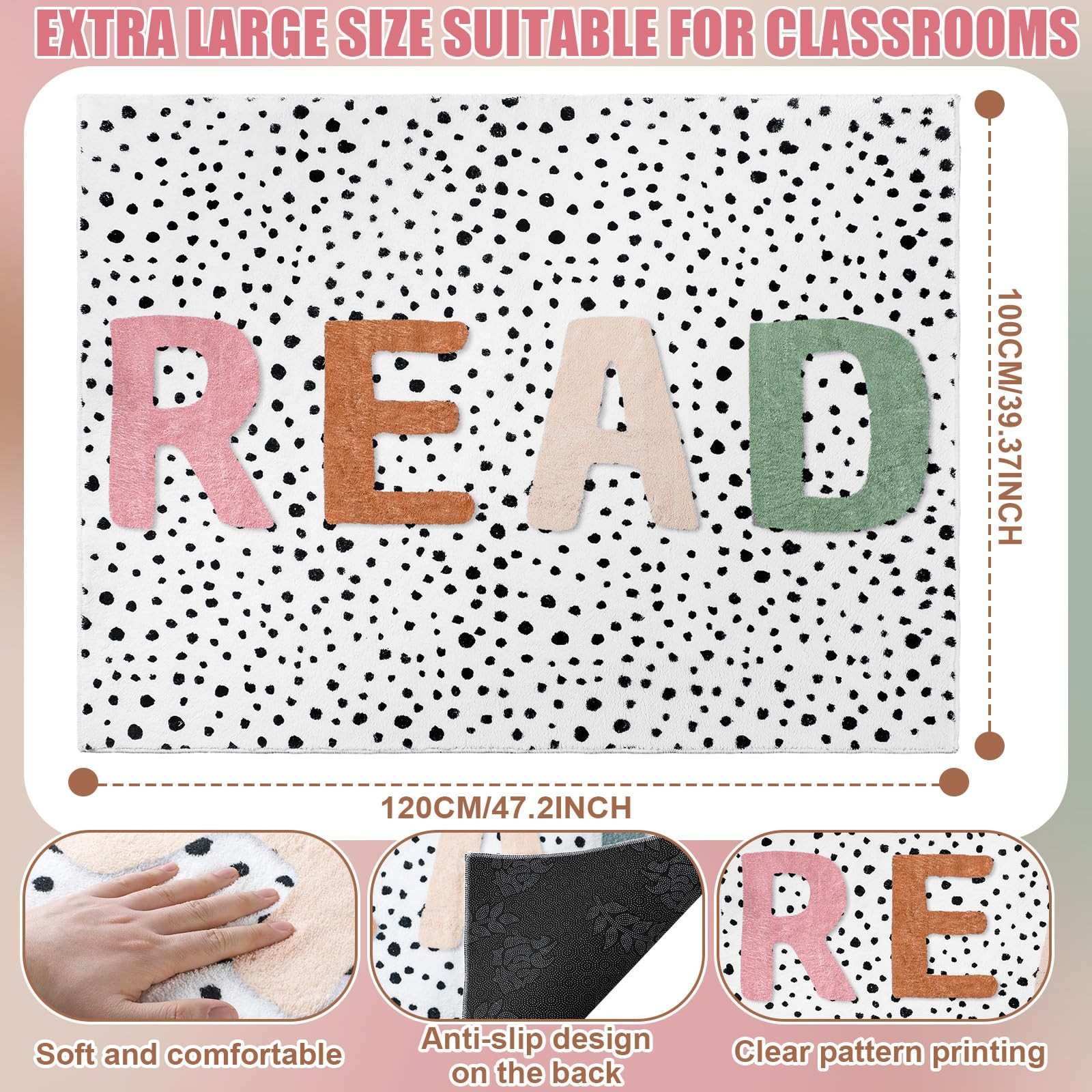 Dunzy Boho Classroom Read Rug 47×39 Inch Reading Corner Rug Back to School De…