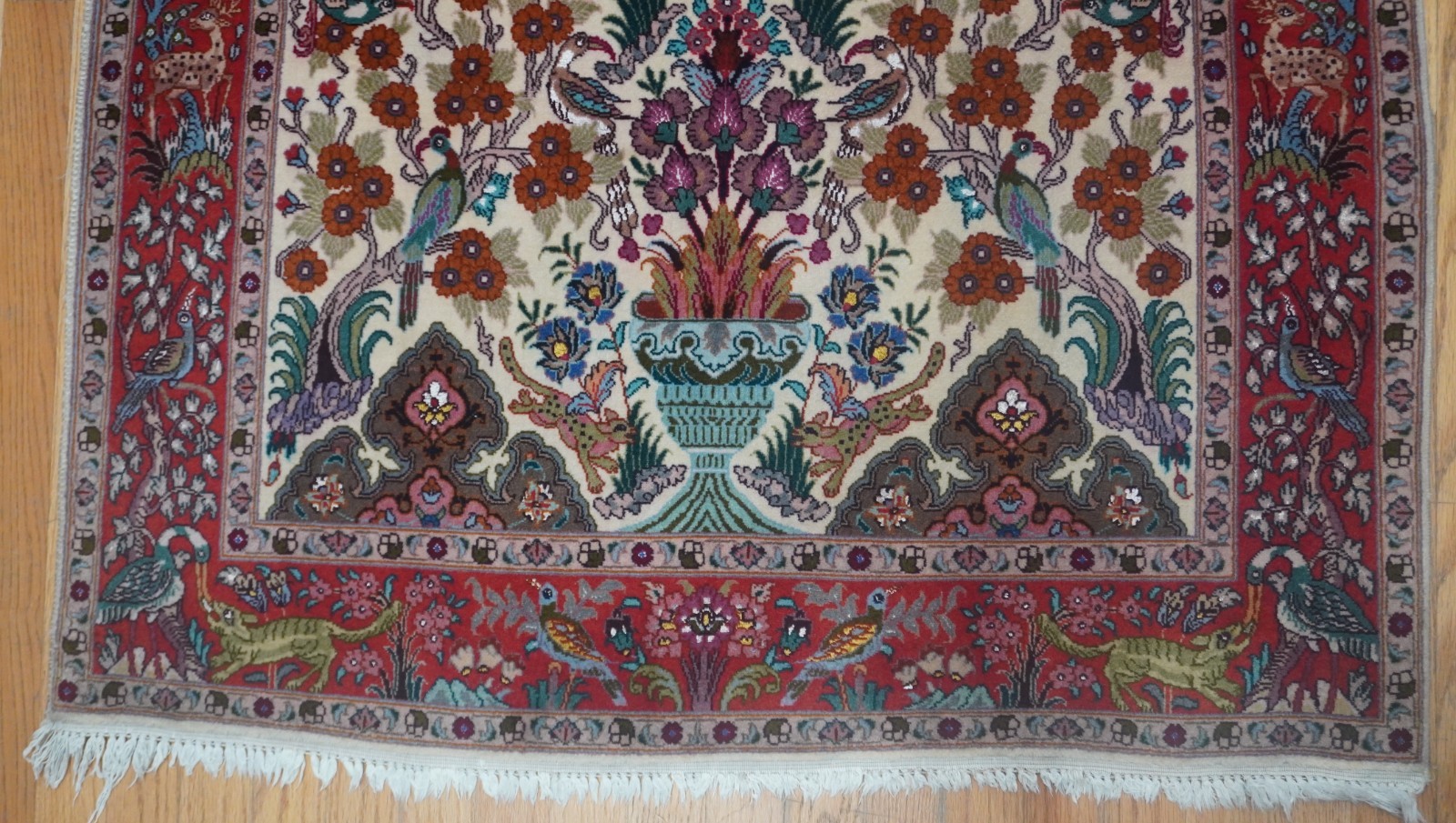 Fine Silk & Wool Ta’ briz 3’3″x 5′ Hand Knotted Rug Birds Animals Phenomenal