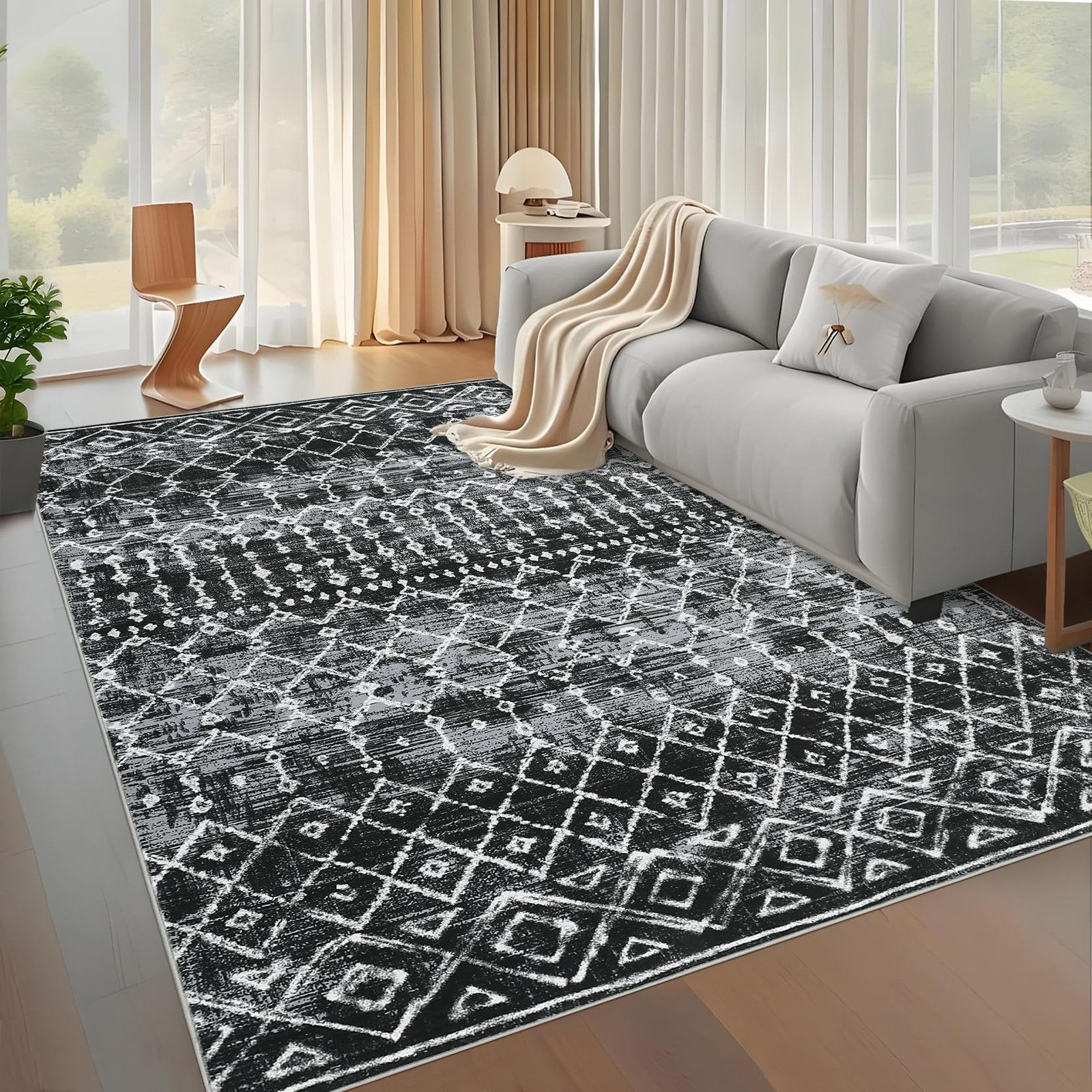 Boho Geometric 8×10 Washable Area Rug Non Slip Living Dining Room Bedroom Office