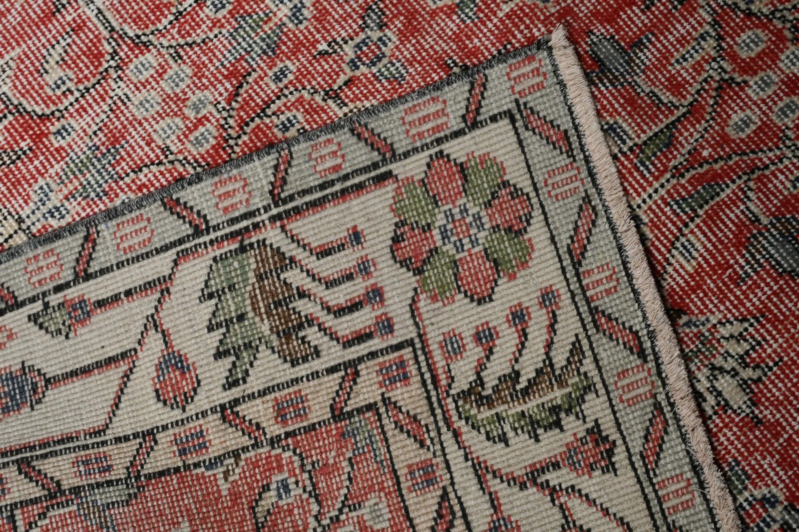 5,2×9,3 ft Vintage Turkish Rug, Large Rug, Red Gray Bordered Wool Rug