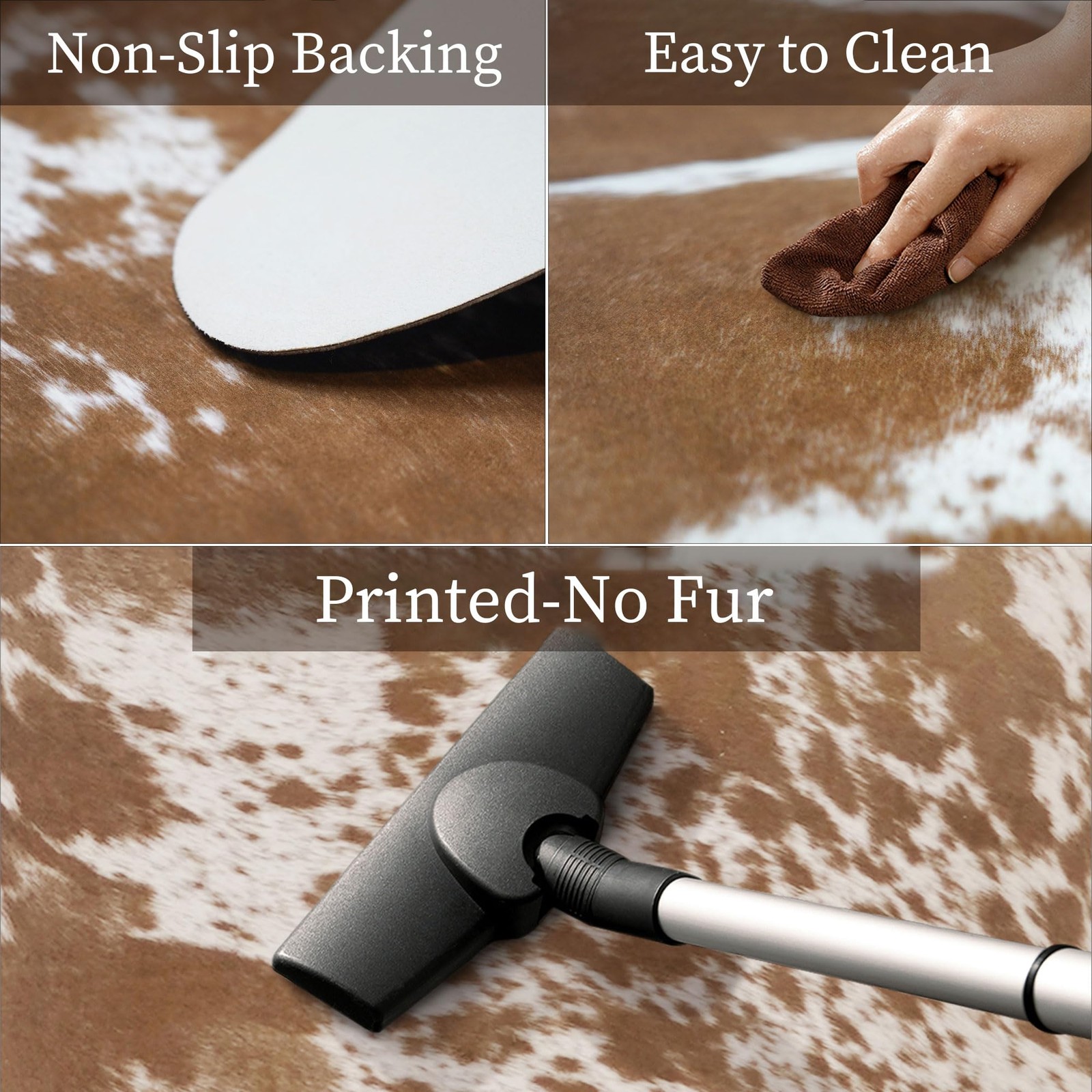 Faux Cow Hide Rug 4.6×5.2 Ft Brown Cowhide Carpet Western Living Room Decor