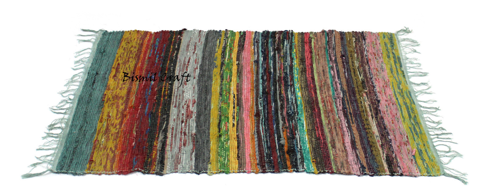 Green Chindi Rag Rug 100% Recycled Cotton Woven Floor Mat 5×7 Feet Boho Flat Rug
