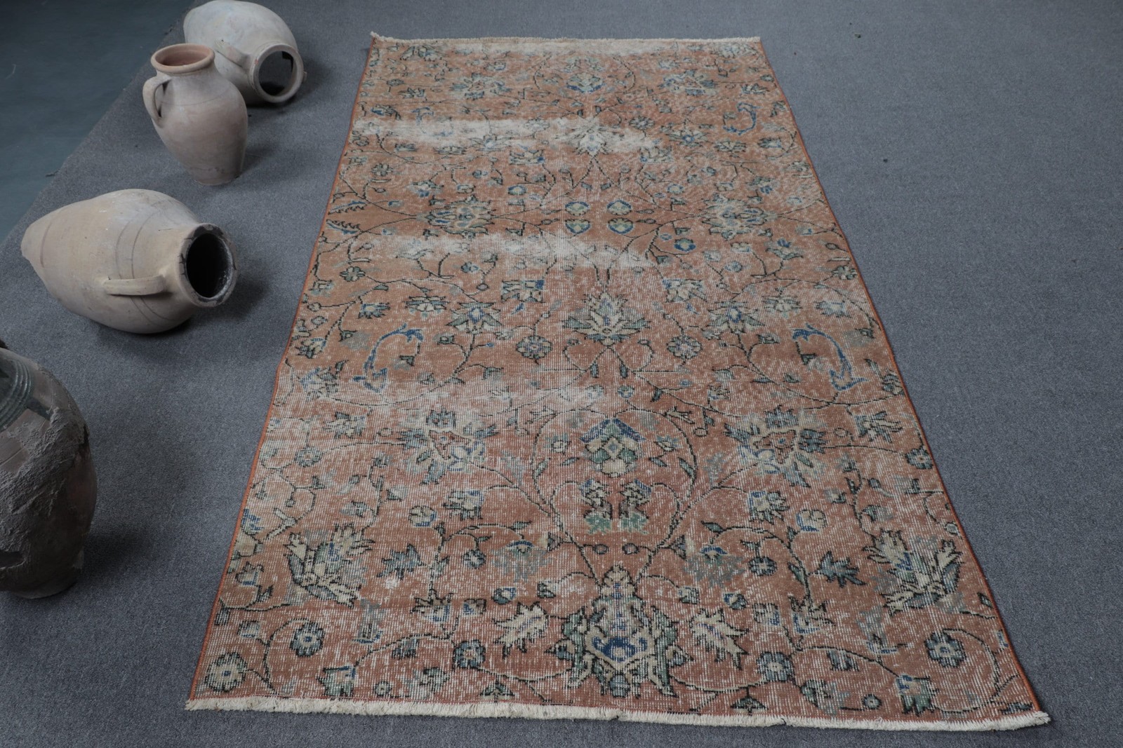 4,2×7,7 ft Turkish Rug, Vintage Area Rug, Brown Blue Oriental Rug