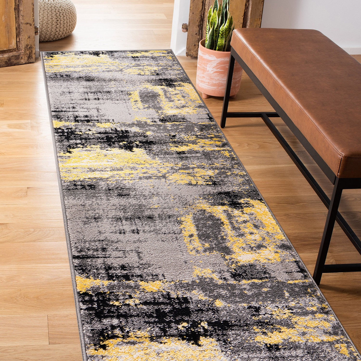 Rugshop Rugs Runners Modern Abstract Design Yellow Rug Kitchen Carpet Runner 2×7