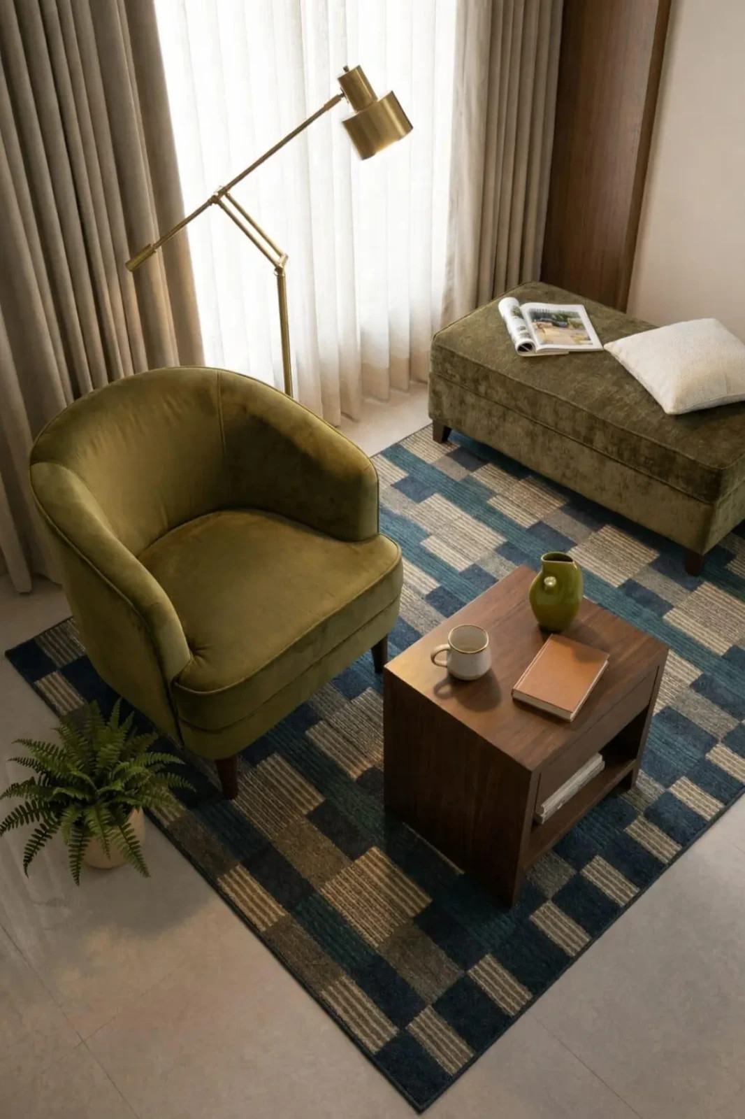 Hand Tufted Wool Rug, Modern Abstract Area, Teal Beige Living Room Home Carpet