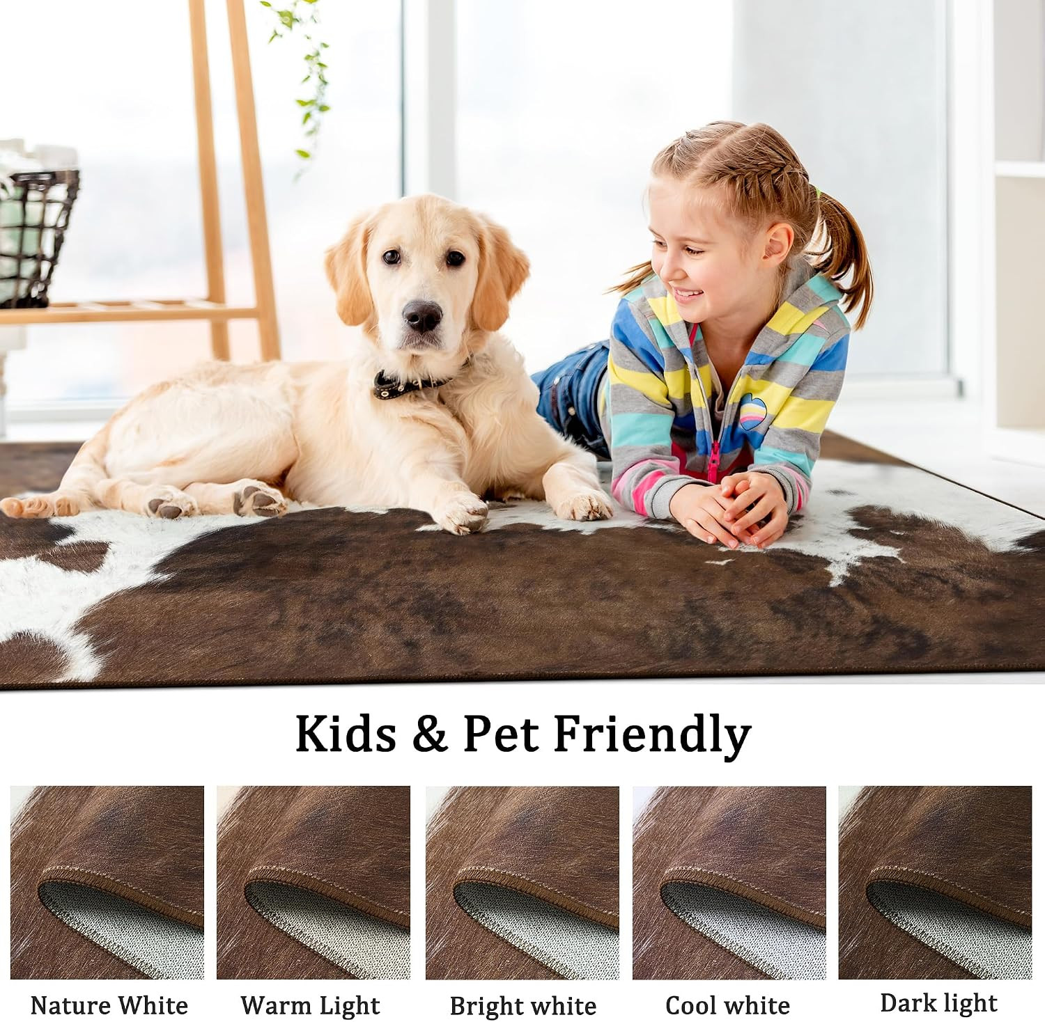 6X9 Brown Cow Print Rugs for Living Room Bedroom | Washable Non-Slip Indoor Floo