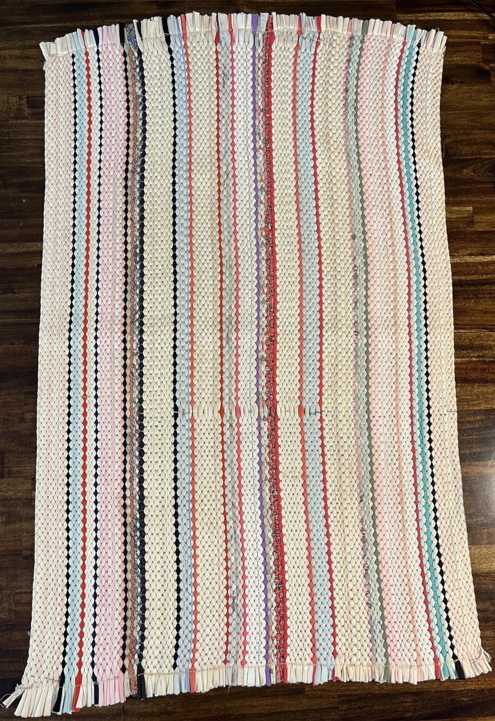 VTG Cotton Rag Throw Rug 39 x 24 Inches Pastel W Multi-Color Accents Hand Woven
