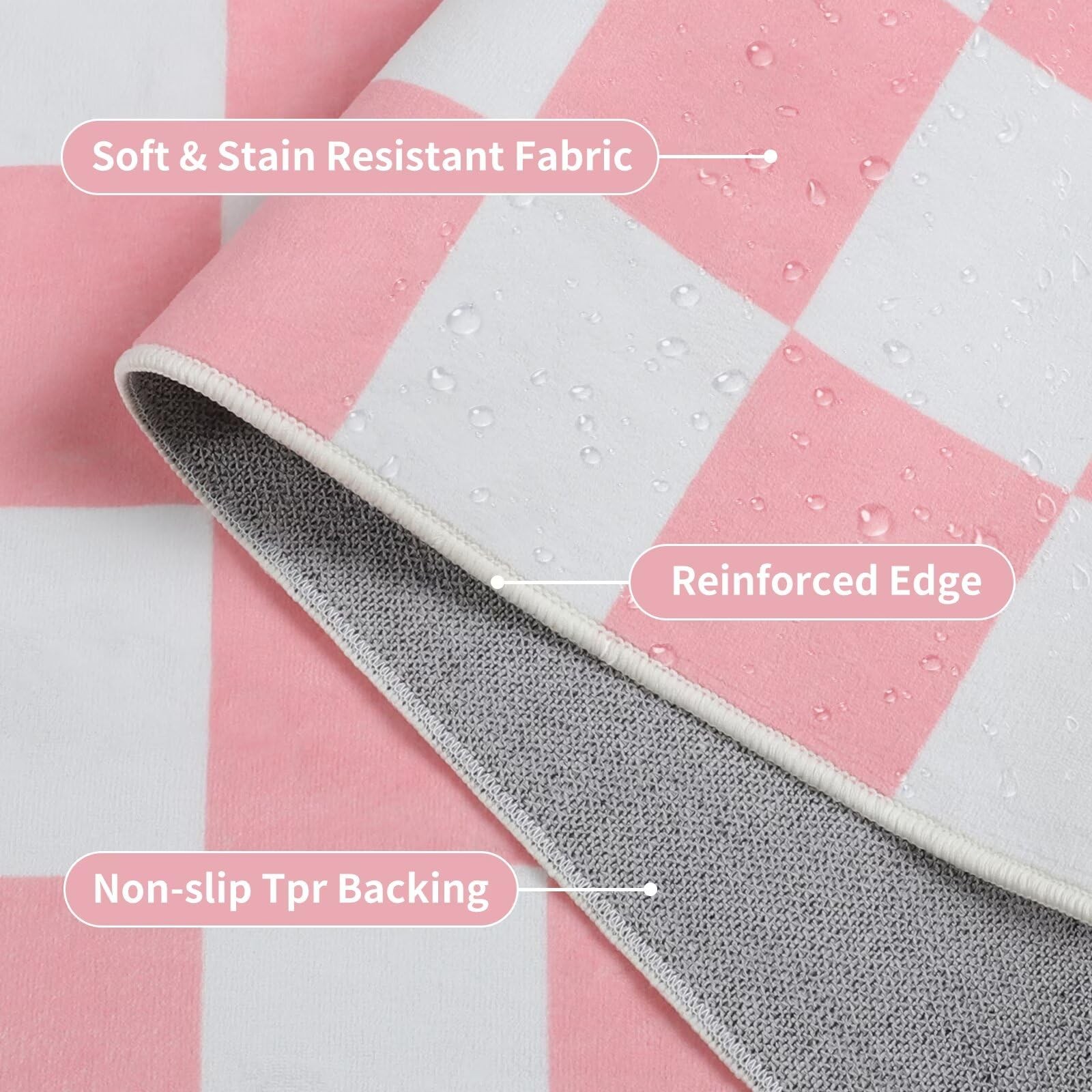 Terrug Pink and White Checkered Rug for 2′ x 3′ (Rectangular), &
