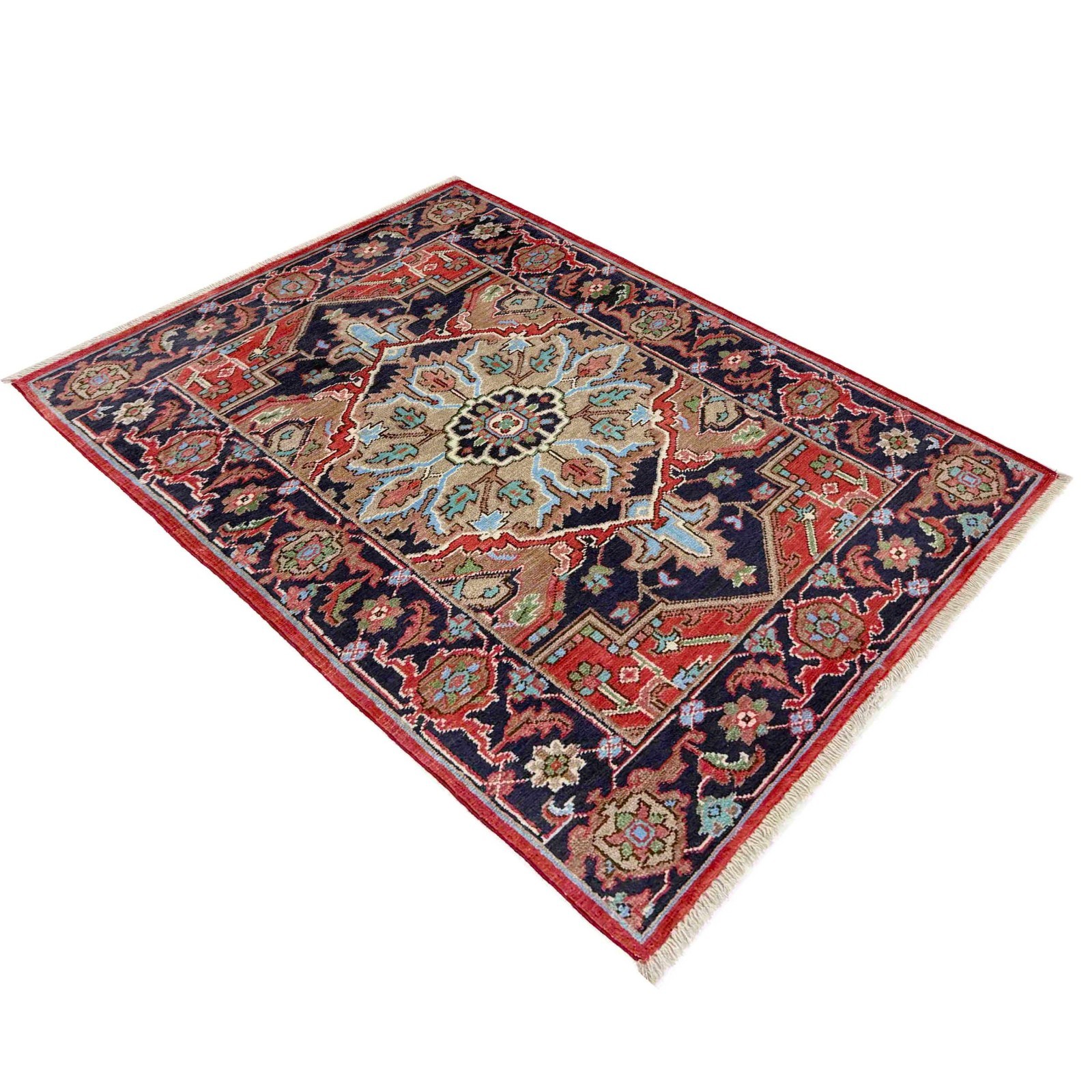 Classic Heriz Kazak Rug Navy Blue Red Oriental Hand-knotted Rug 2’8×4’2Ft R37496
