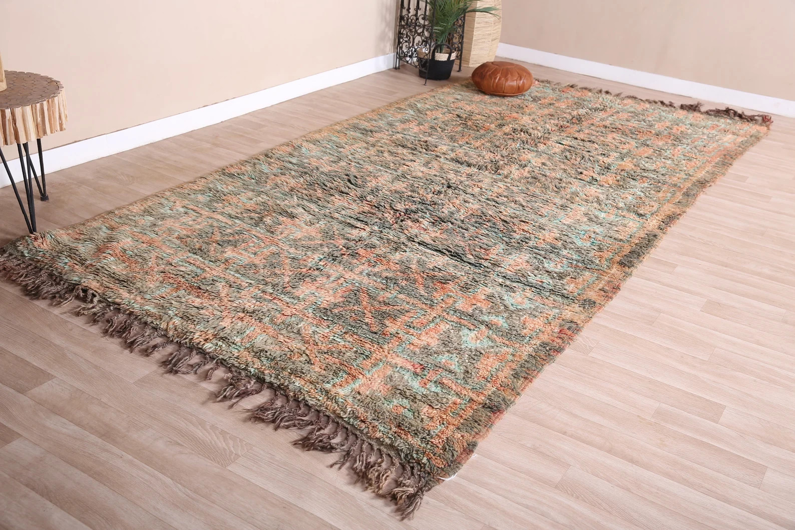 Vintage Moroccan Rug Box Design Multicolor Handmade Area Rug & Carpet.