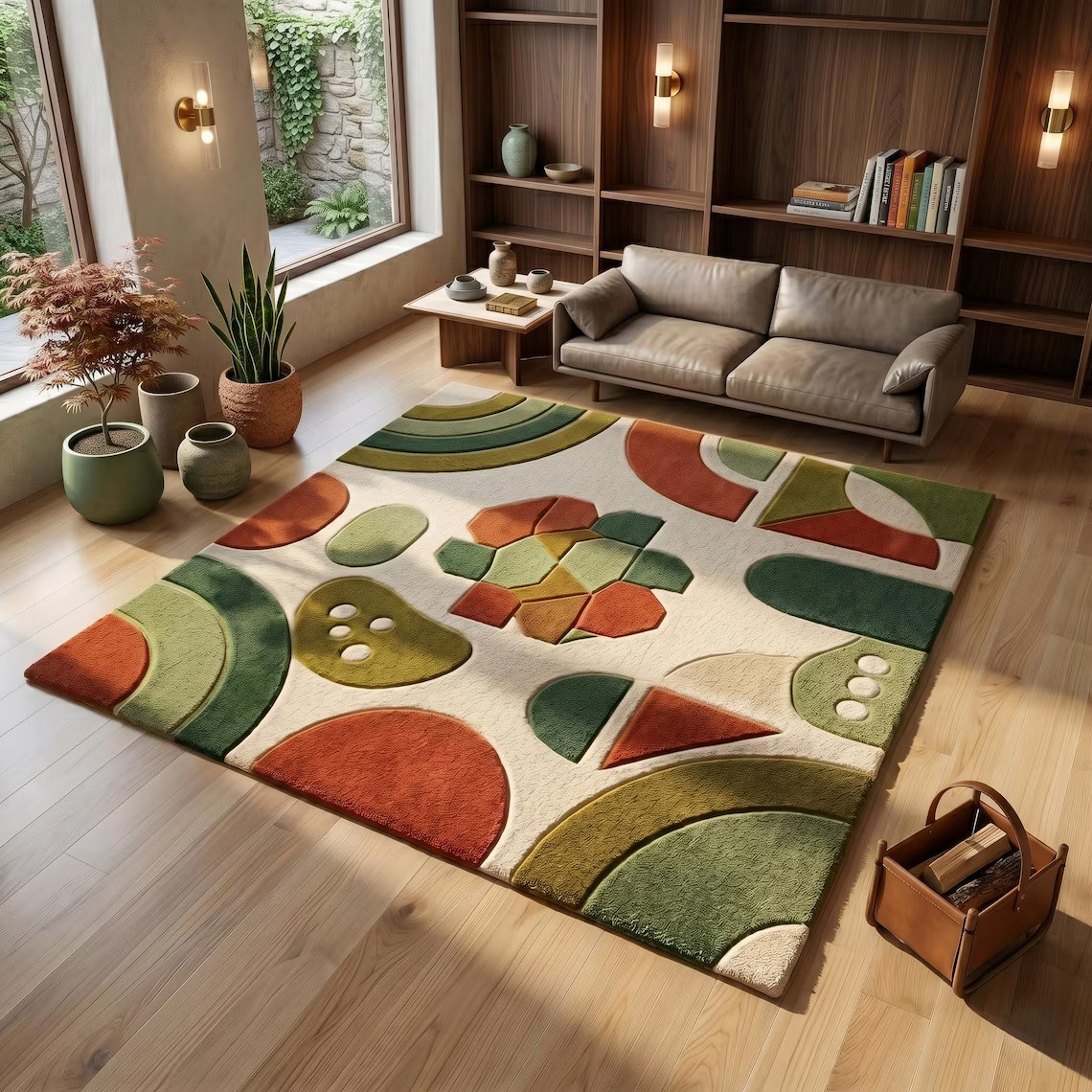 Luxury Abstract Rug Hand Tufted Geometric Wool Area Carpet Modern Home Decor