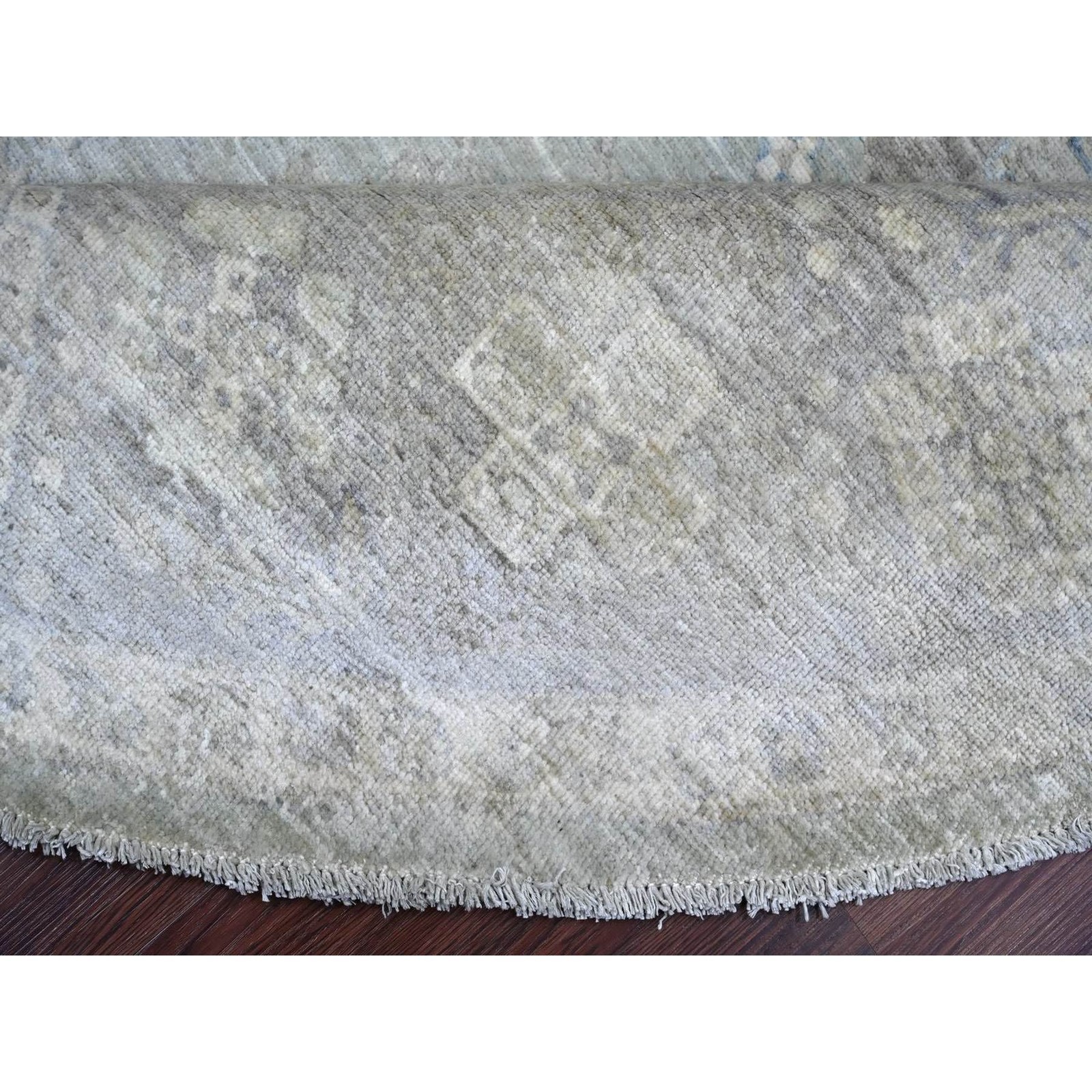 7’9″x7’9″ Blue Washed Out Peshawar Hand Knotted Wool Round Oriental Rug 22960