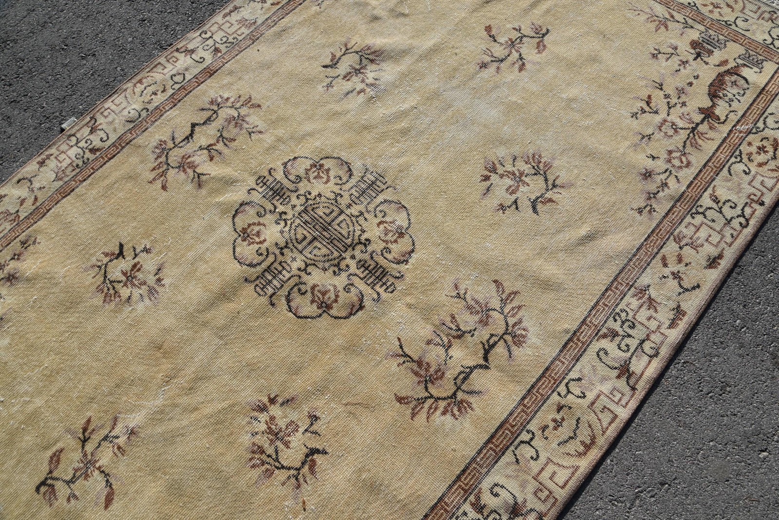 5,5×9,3 ft Rug, Vintage Turkish Rug, Beige Brown Floral Wool Rug