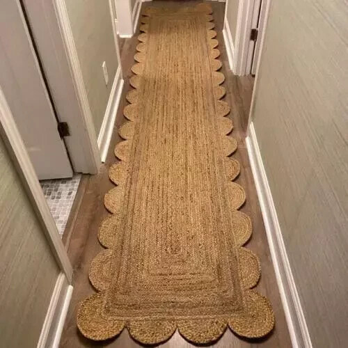 Runner Handmade Jute Braided Rug Carpet Non Slip Organic Rustic Look Runner Rug