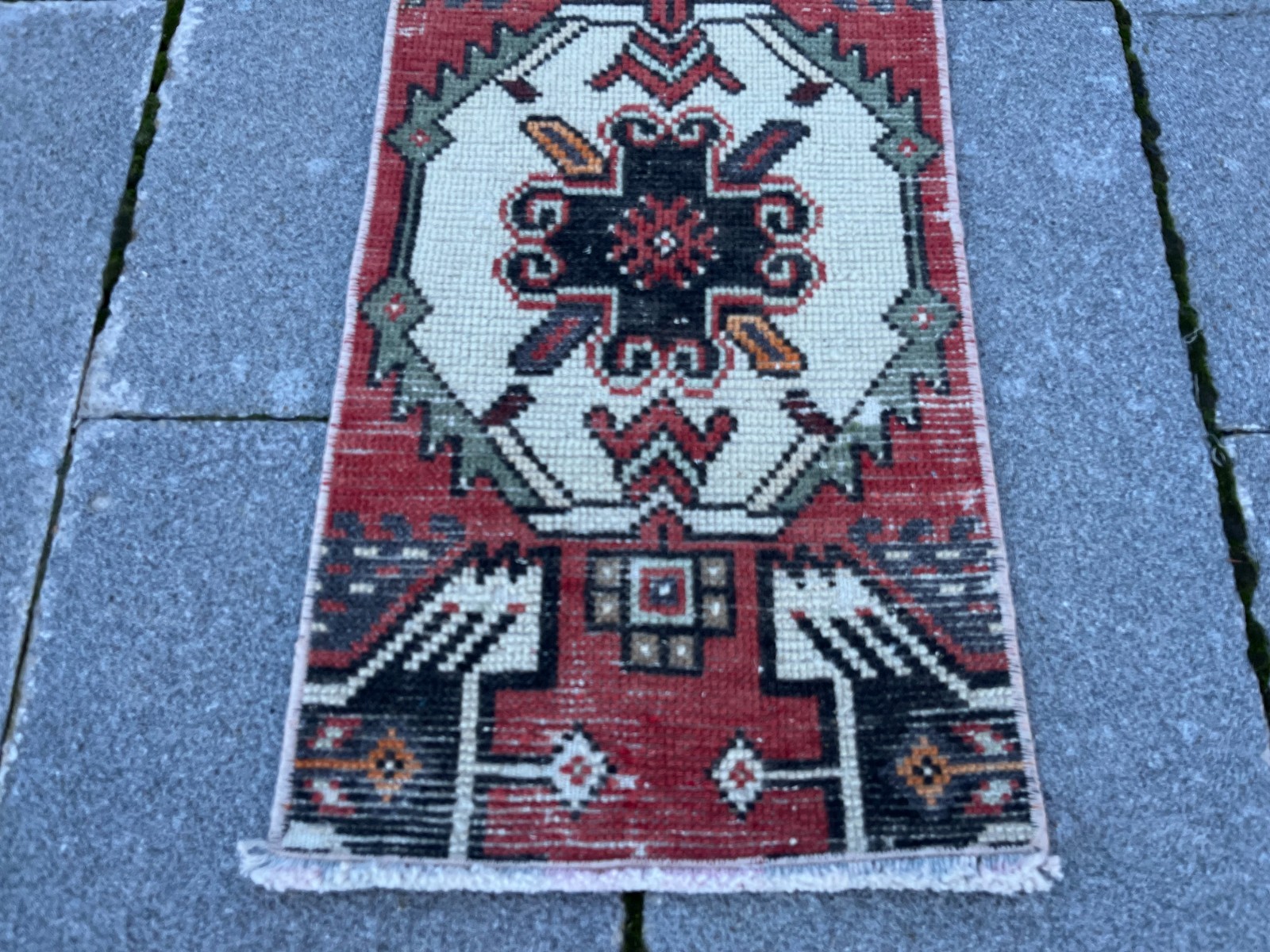 Vintage Turkish Small Rug 1.1×2.5 ft Handwoven Anatolian Wool Mini Runner