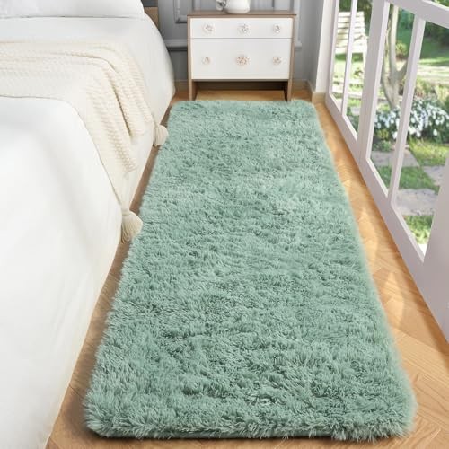Sage Green Runner Rugs for Bedroom Living Room Plush Fluffy Rug 2×6 Ft, Soft