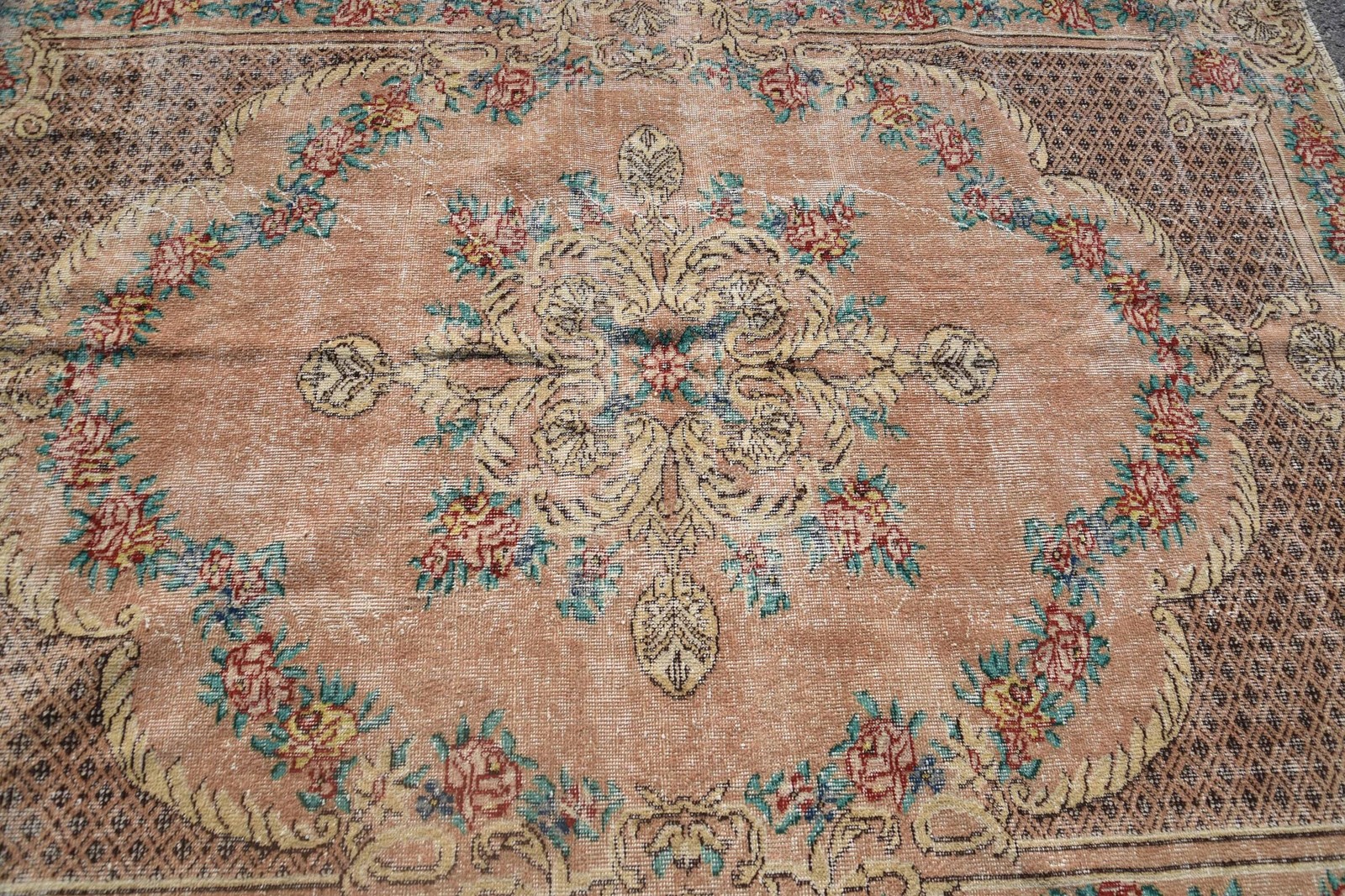 Vintage Large Rug 5,8×8,9 ft (176×271 cm), Turkish Beige Patchwork Wool Rug