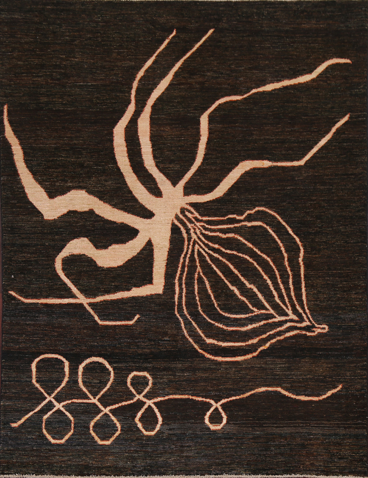 Brown Contemporary Abstract Oriental Area Rug 5×6 ft Hand-knotted Wool