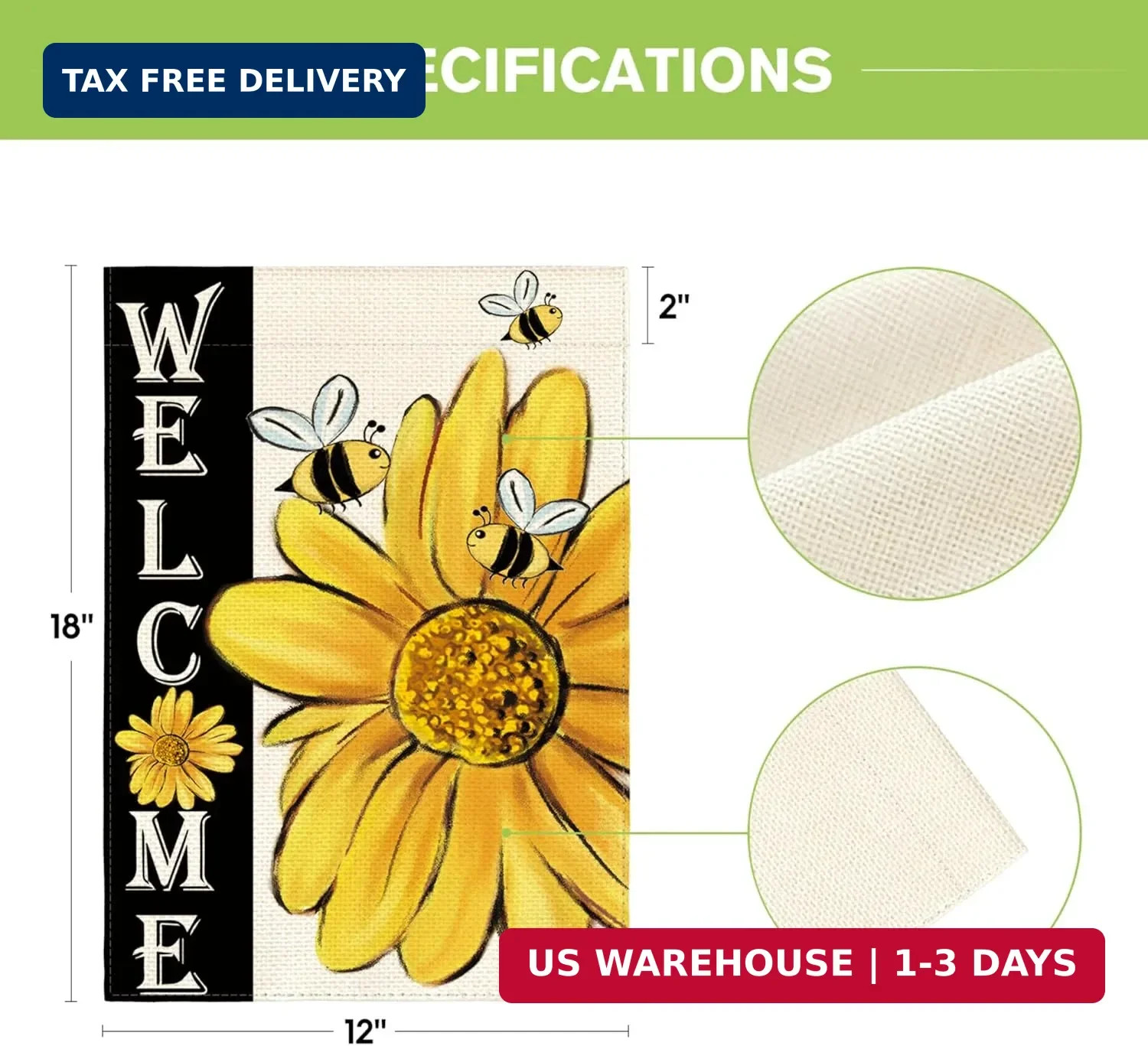AVOIN colorlife Welcome Spring Summer Bee Sunflower Garden Flag 12×18 Inch | Dou