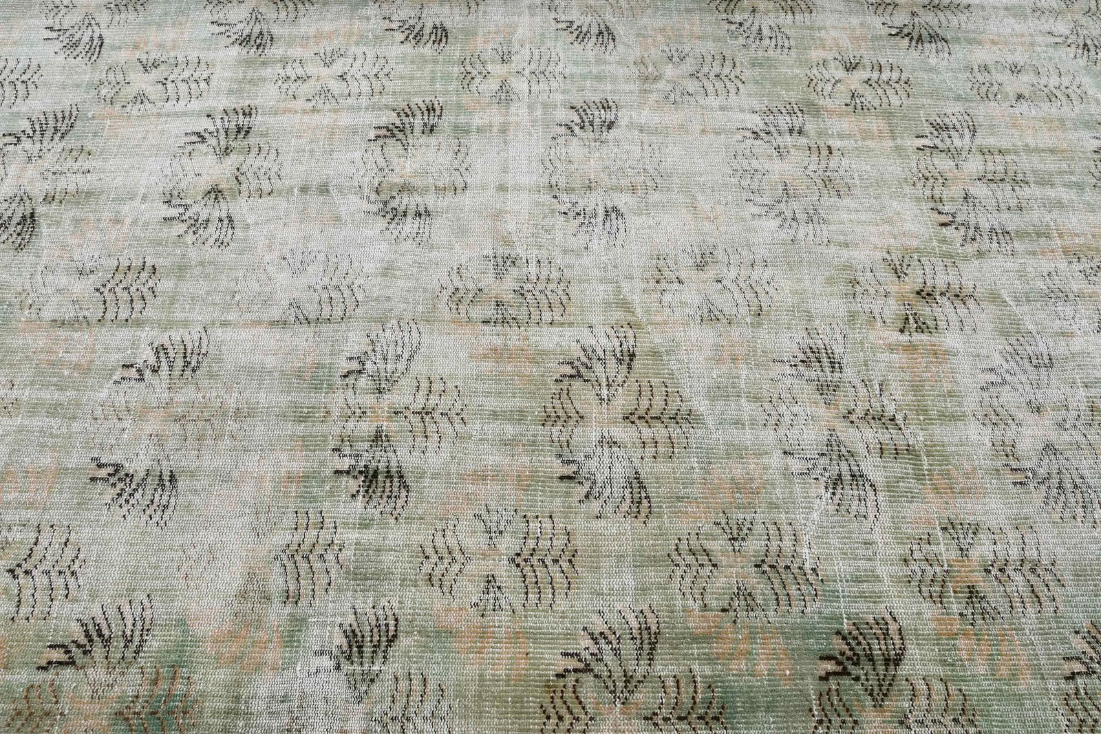 Turkish Vintage Large Rug 6,1×8,9 ft, Green Wool Rug