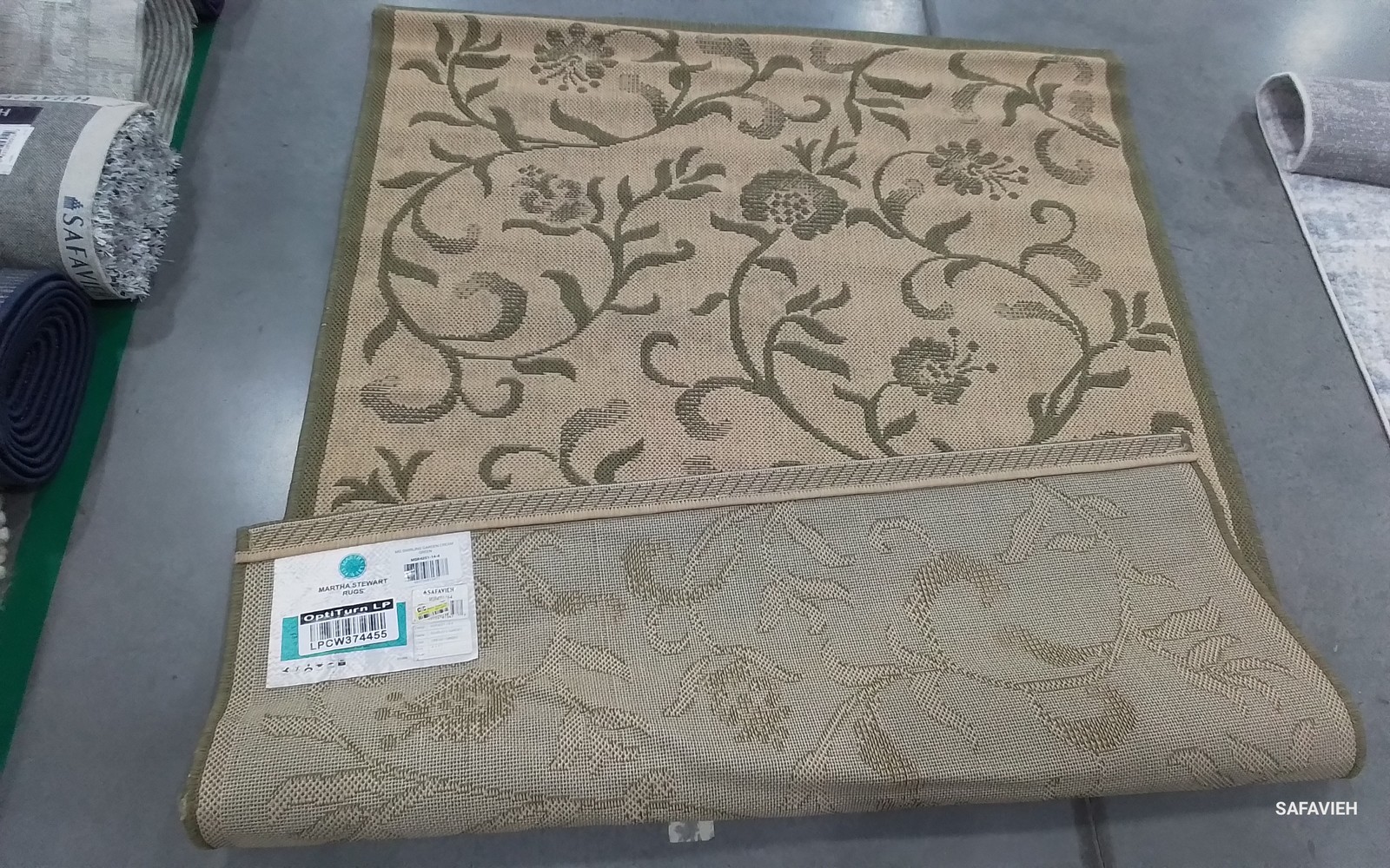 CREAM / GREEN 4′-0″ x 5′-7″ Stained Rug, Reduced Price 1172807324 MSR4251-14-4