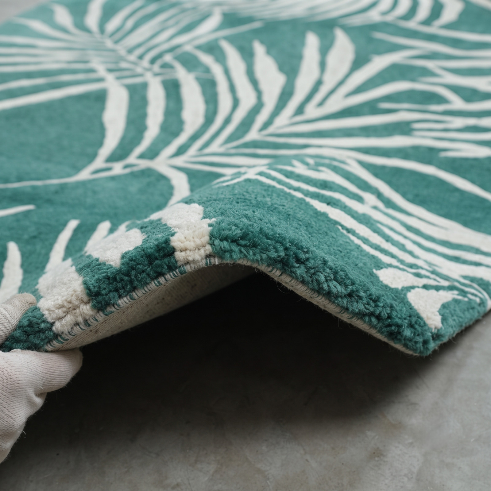 5×8 Teal Green Hand Tufted Wool Rug Modern Tropical Leaf Area Carpet