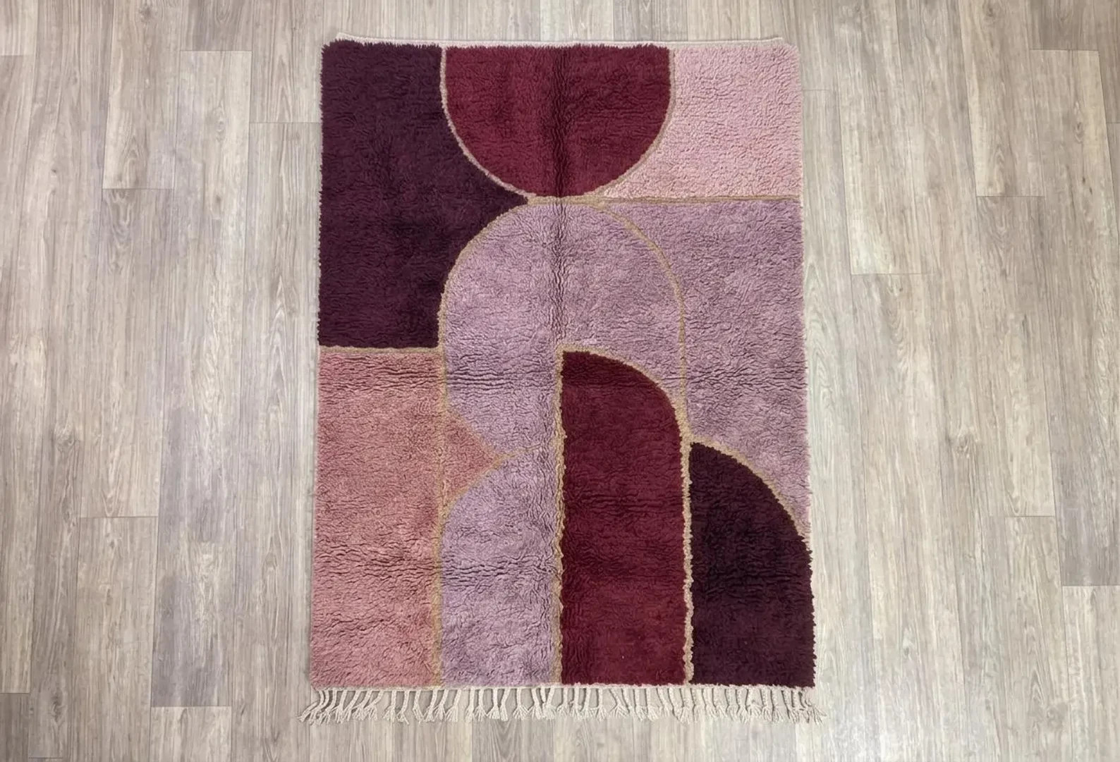 Burgundy Bauhaus Moroccan Rug – Deep Wine and Rose Abstract Area- Custom Rug