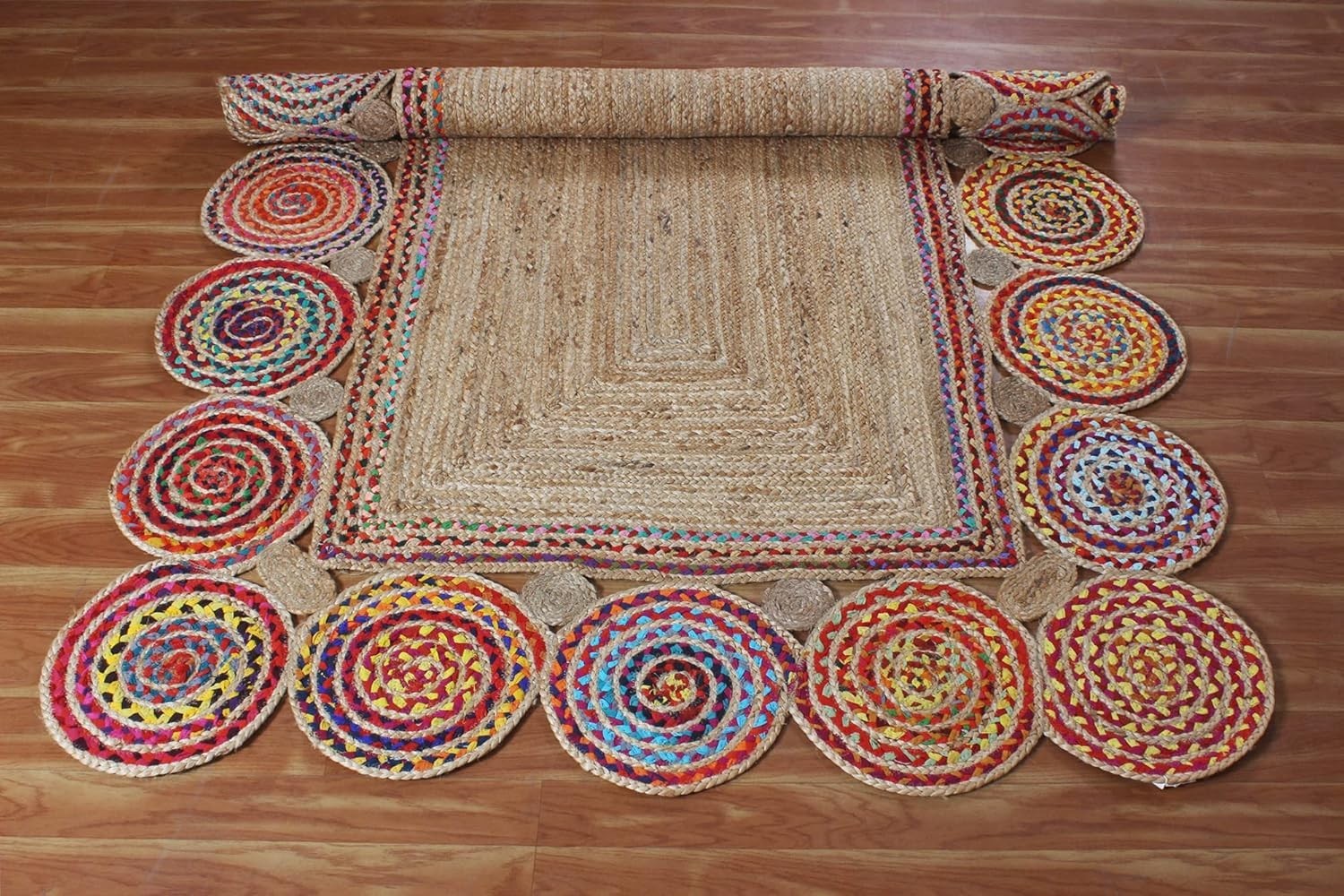 Rug Jute & Cotton hand Braided Style Area Rug Rectangle Entryway Woven Carpet