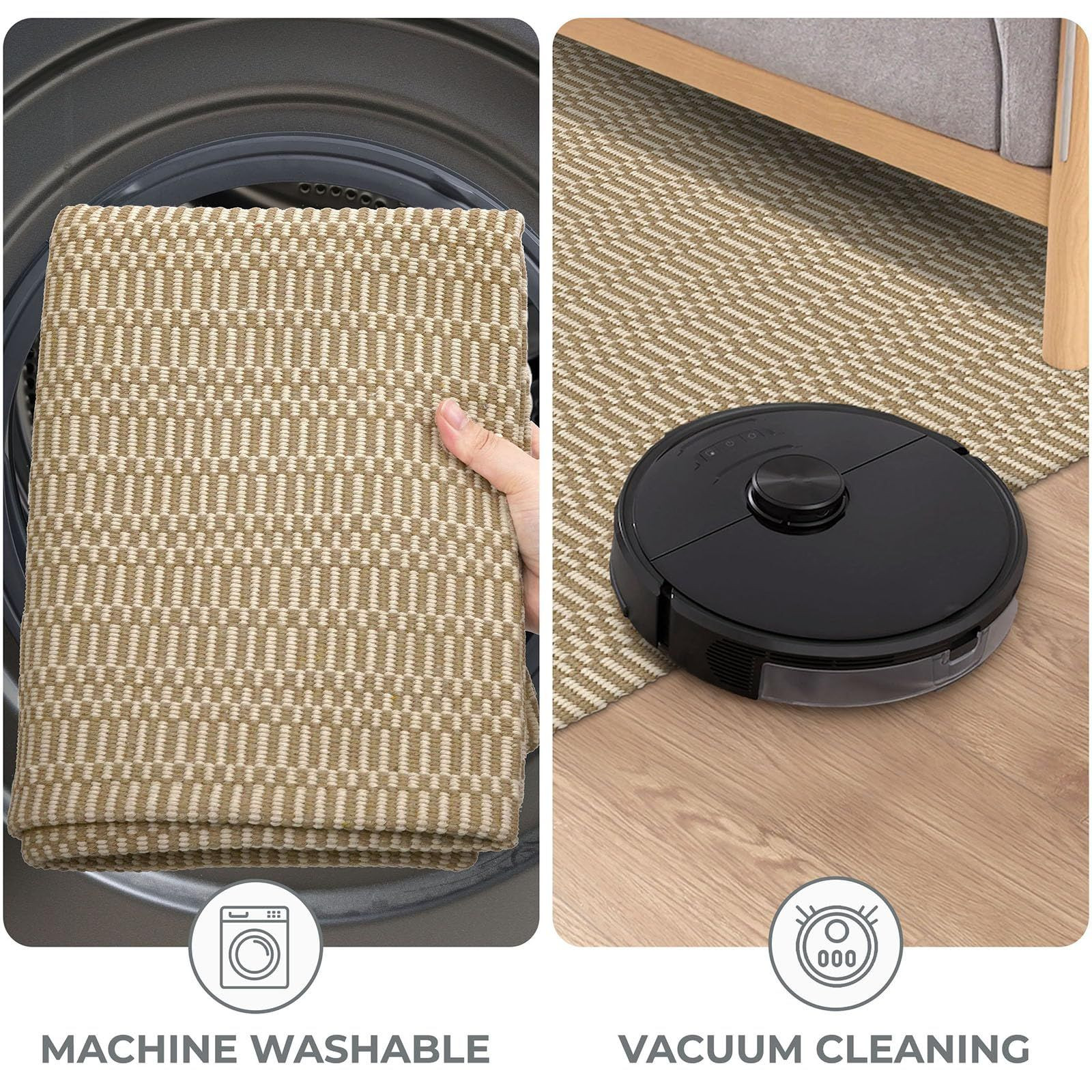 KOZYFLY Washable Area Rug, 2×3 Ft, 2′ x 3′ (Rectangular), Sand/Ivory