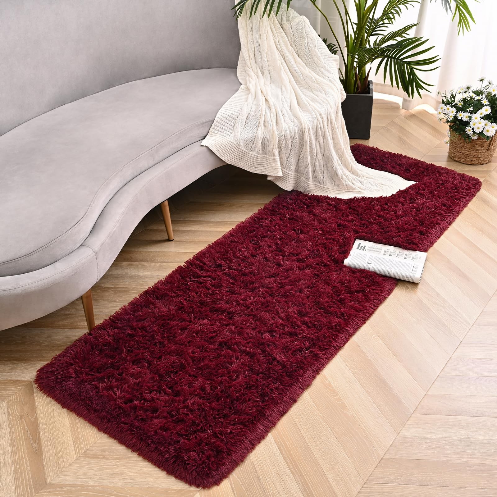 Zedrew Burgundy Red Runner Area Rugs for Bedroom Living Room, 2×6 Feet Fluffy…