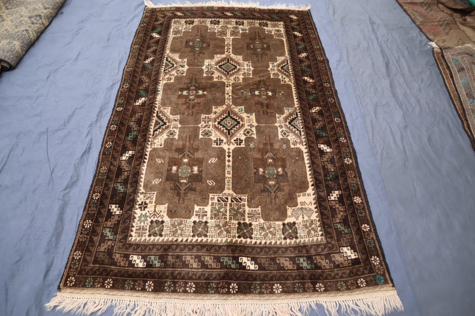 1960s Antique Tribal Rug 3’10×6’5 ft Terracotta Handmade Wool Area Rug- Kids Rug