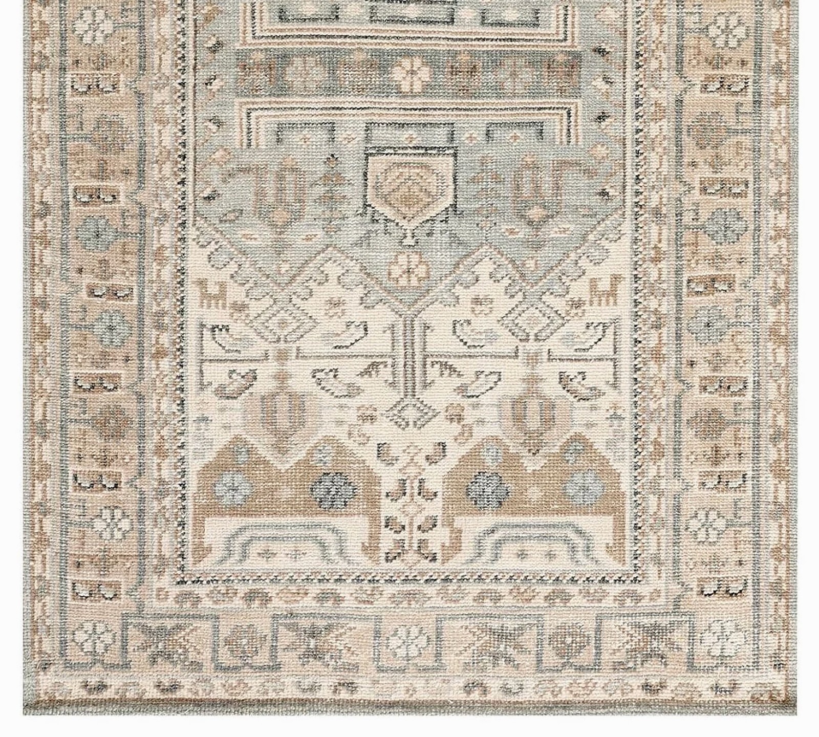 Modern Oushak Hand Knotted Floral Rug 9×12 Ivory Blue 100% Wool Carpet for Home