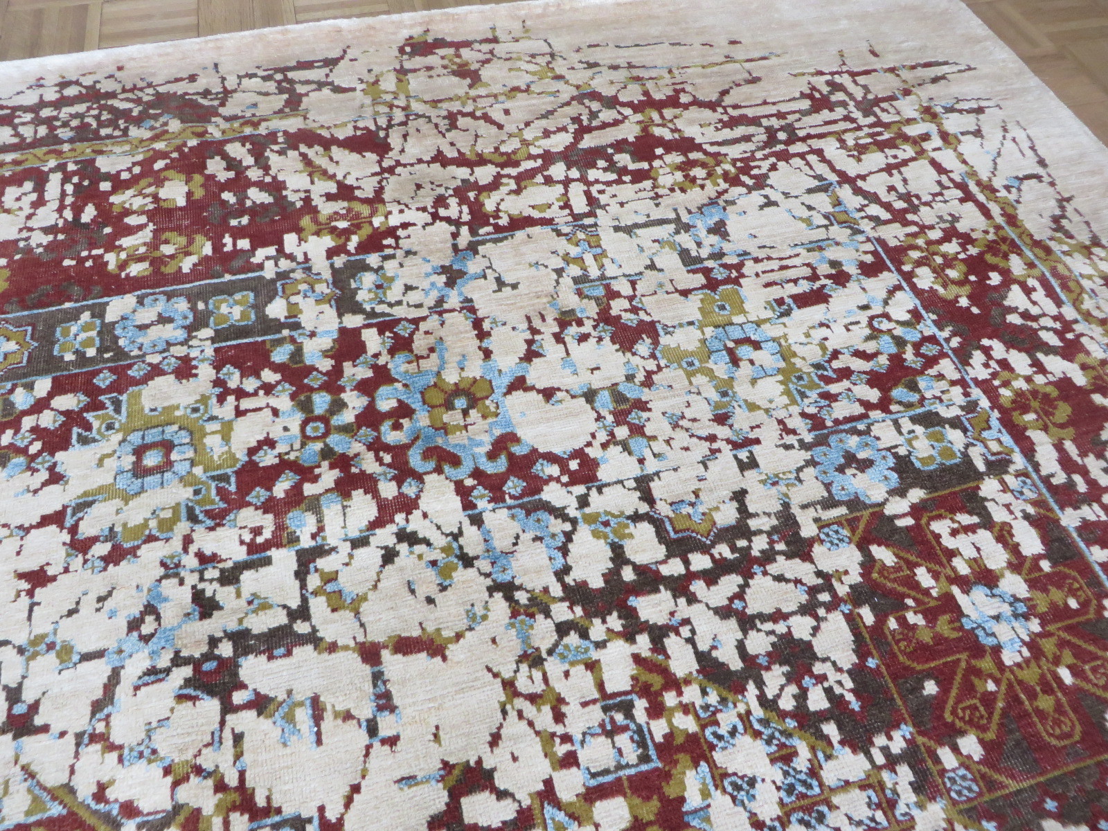 8’10 X 11’11 Hand Knotted Broken Heriz Modern Oriental Rug With Silk G5952