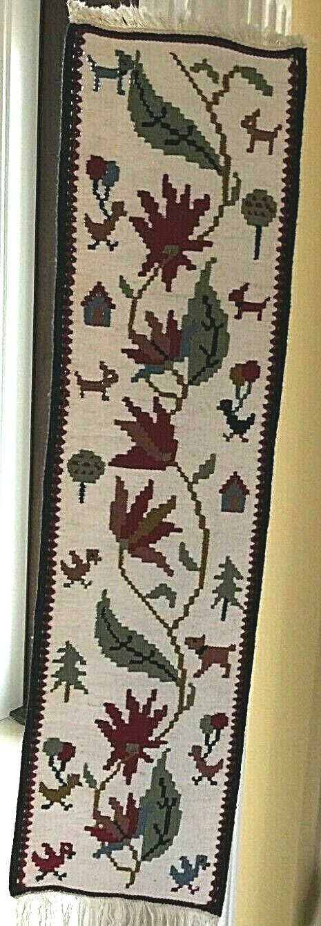 Table Runner Kilim; Hand Woven Wool/Cotton Decorative Reversible Wall Art Kilim