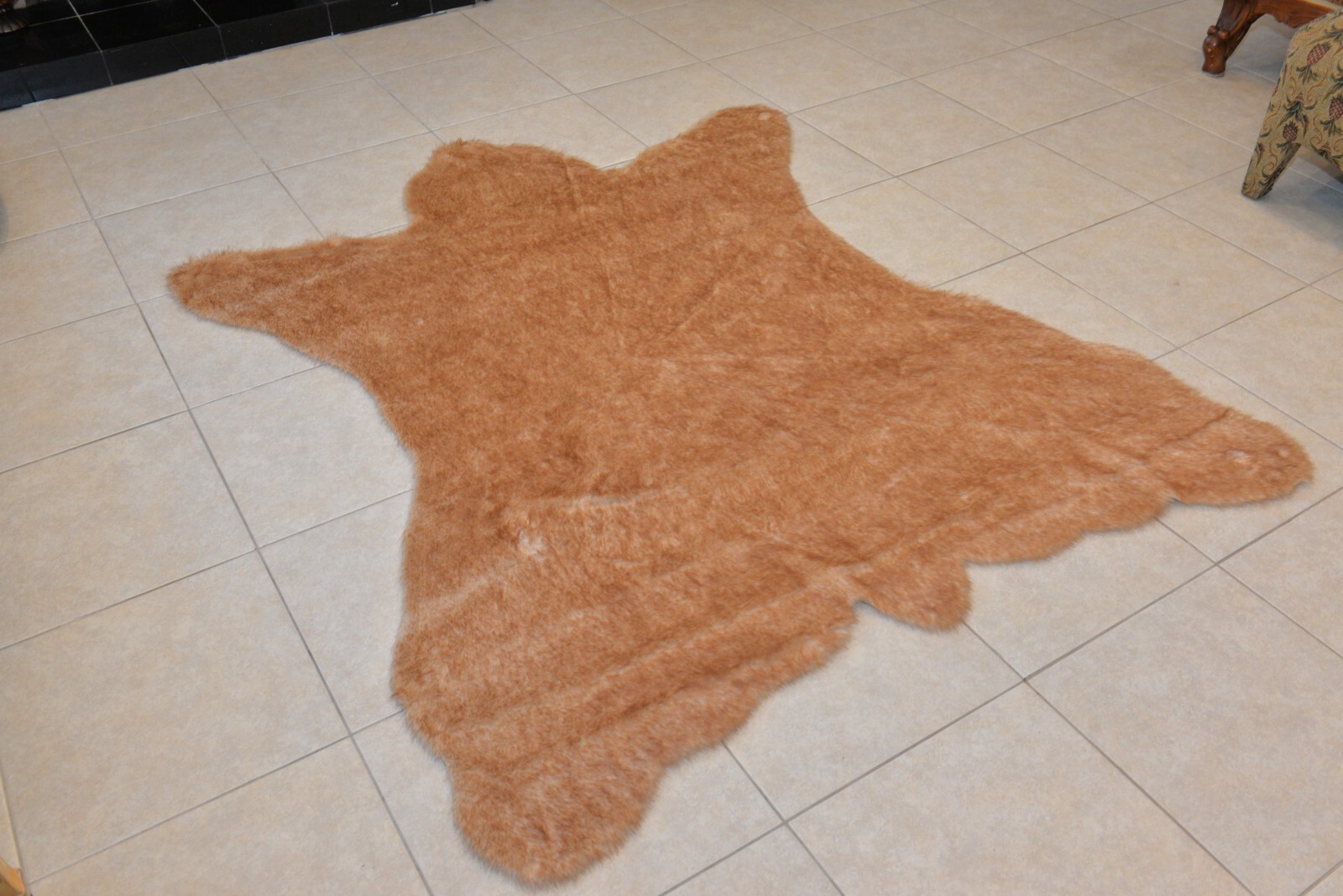 5’x6′ Russian Kodiak Bearskin Faux Fur Rug Beige Tan Bonded Nonslip Suede Back 0
