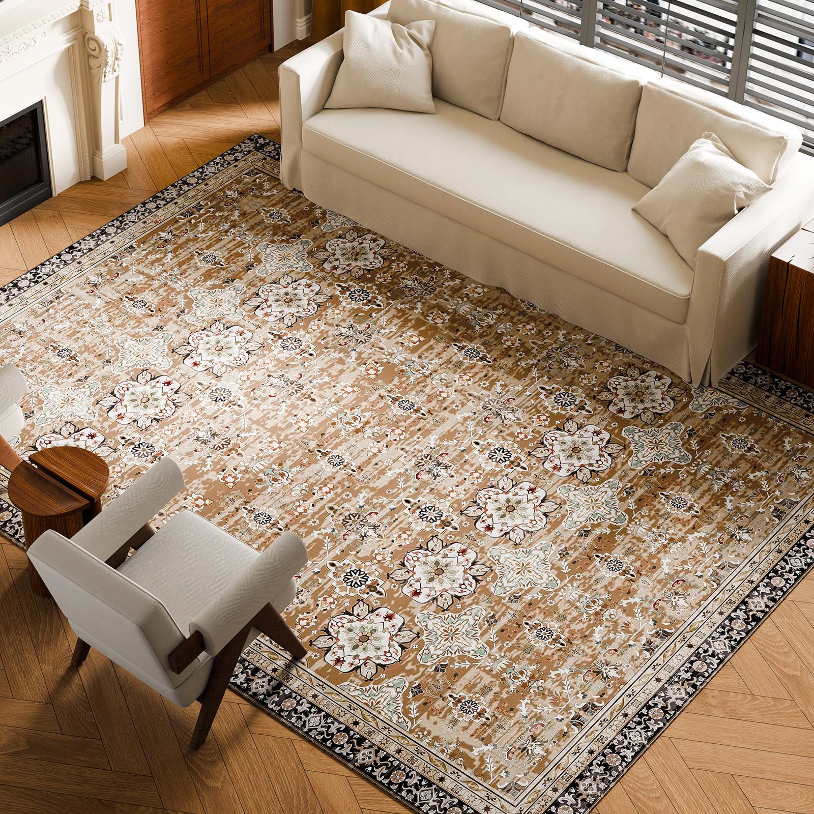 VEVOR Large Area Rug 9 x 12ft Anti-Skid Tear-Resistant Floor Mat Brown Green