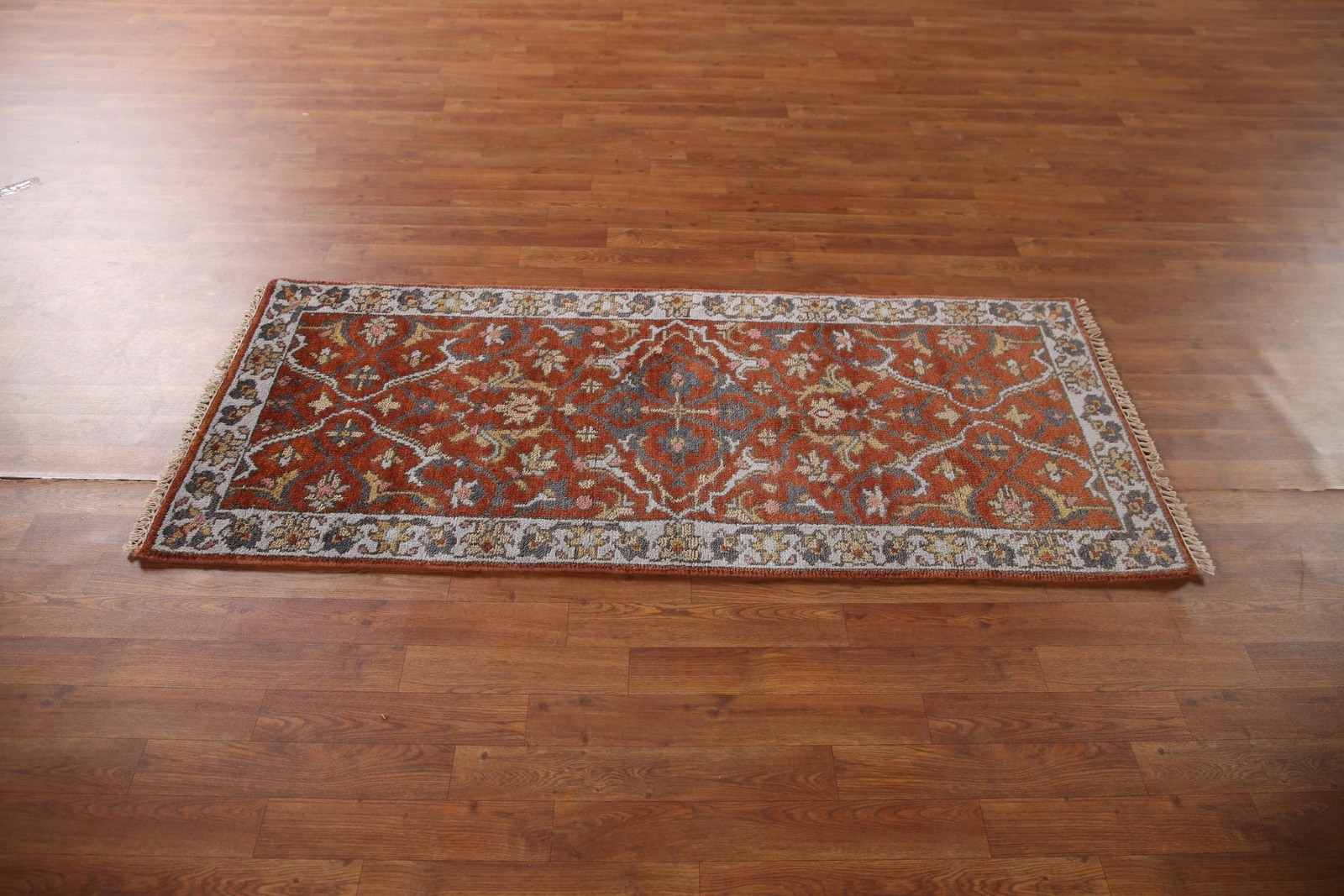 Orange Indian Accent Rug 3×6 Traditional Boho Style Hand-knotted Wool for Foyer
