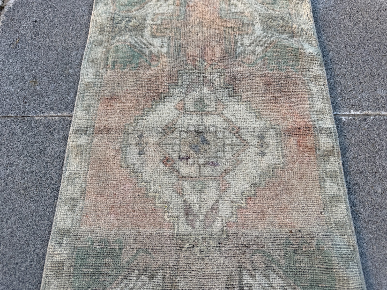 Small Vintage Oushak Rug 1.5×3.2 ft Hand Knotted Turkish Wool Pastel Accent Rug