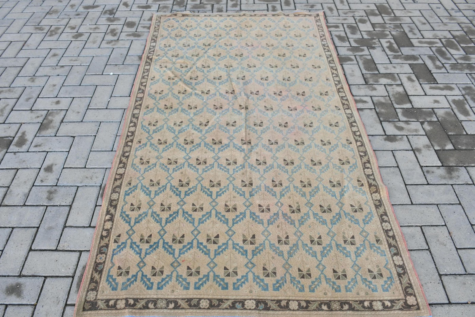 Vintage Turkish Rug 3,9×7 ft (119×212 cm), Blue Wool Rug