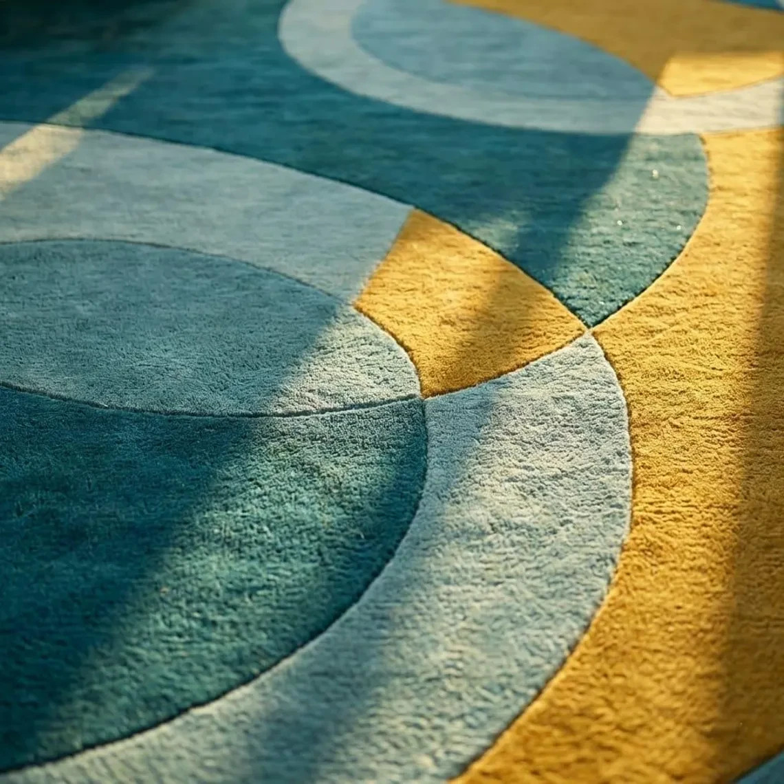 Mid Century Modern Geometric Rug – Teal & Mustard Yellow Abstract Area Rug.
