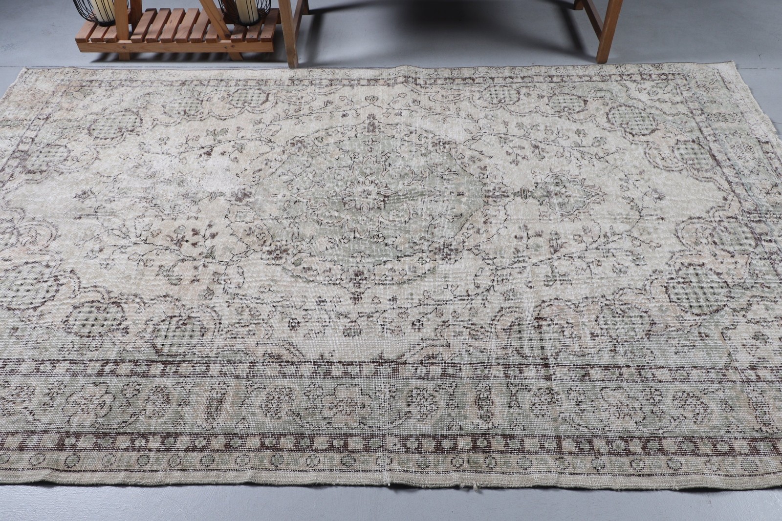 5,4×9 ft Large Turkish Vintage Rug, Gray Southwestern Wool Rug