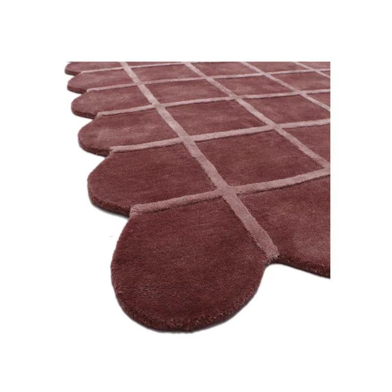 Luxury Hand Tufted Silk and wool Rug Scalloped Edge Grid Design Modern Rug