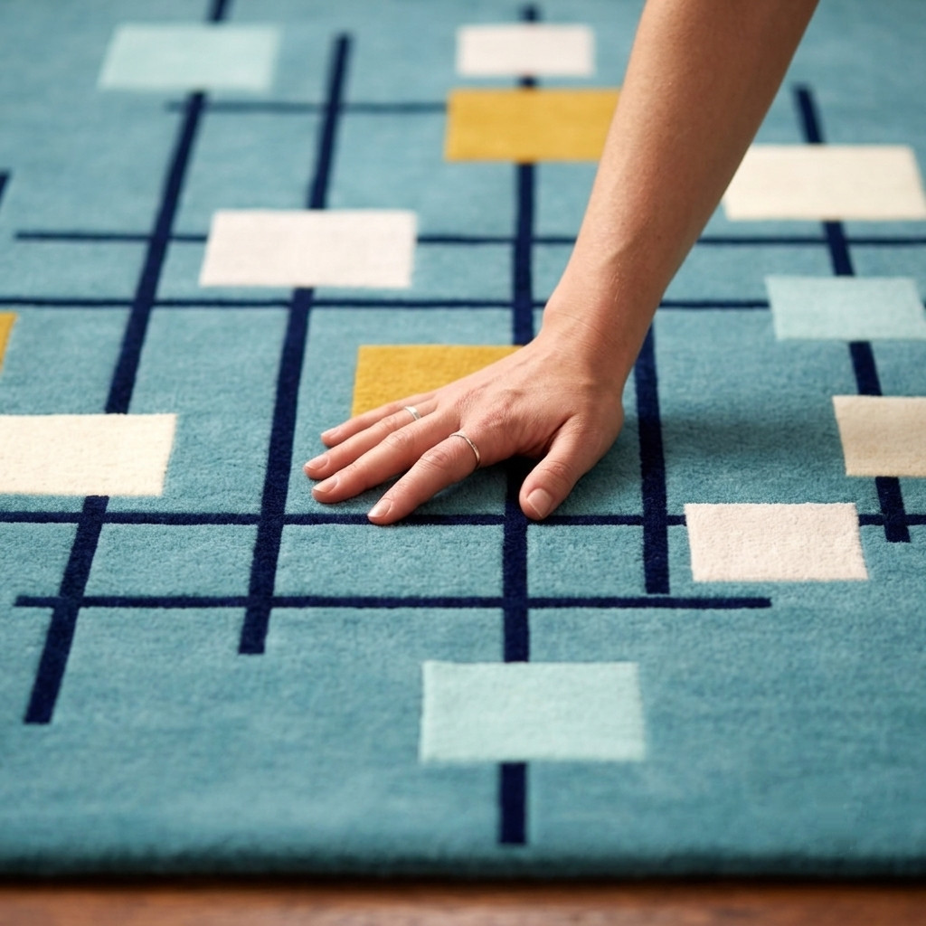 Modern Abstract Hand-Tufted Wool Area Rug Teal Geometric Living Room Carpet Rug