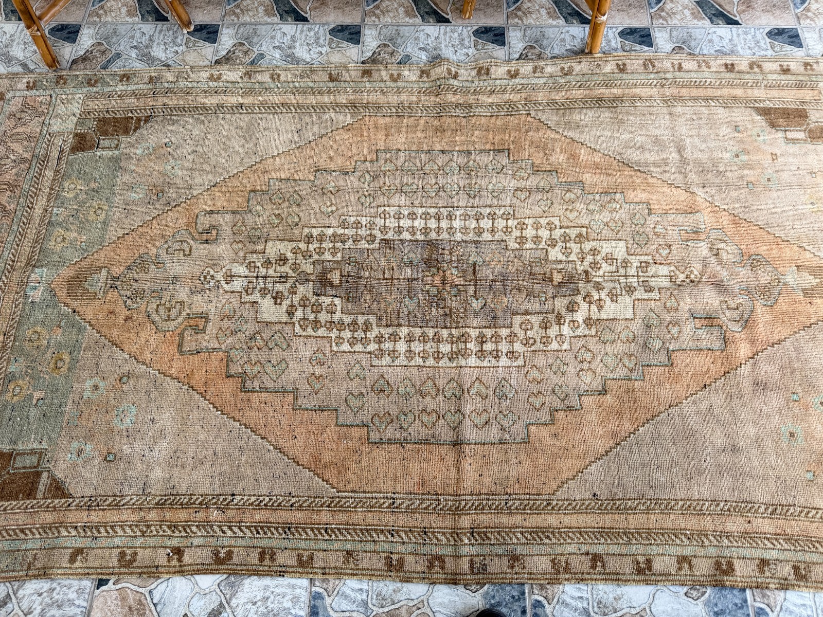 Vintage Turkish Oushak Rug Handmade Distressed Area Large Neutral Anatolian 5×9
